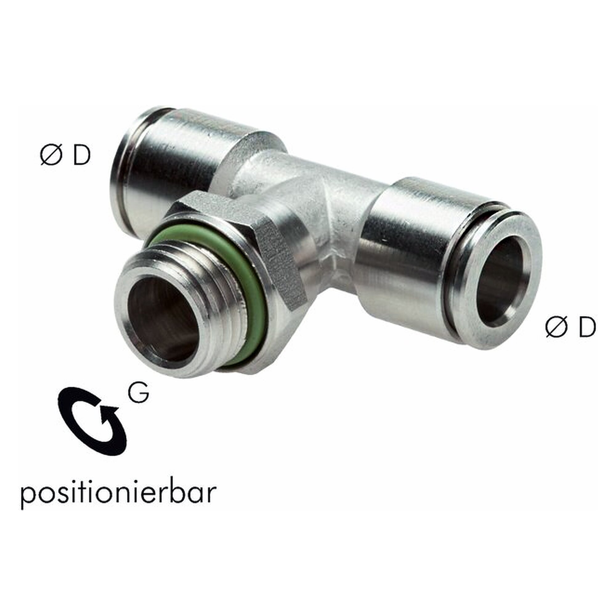 Steckanschluss, T-Form, Einschraubgewinde G 1/4", Schlauch 4 mm, Edelstahl 1.4404