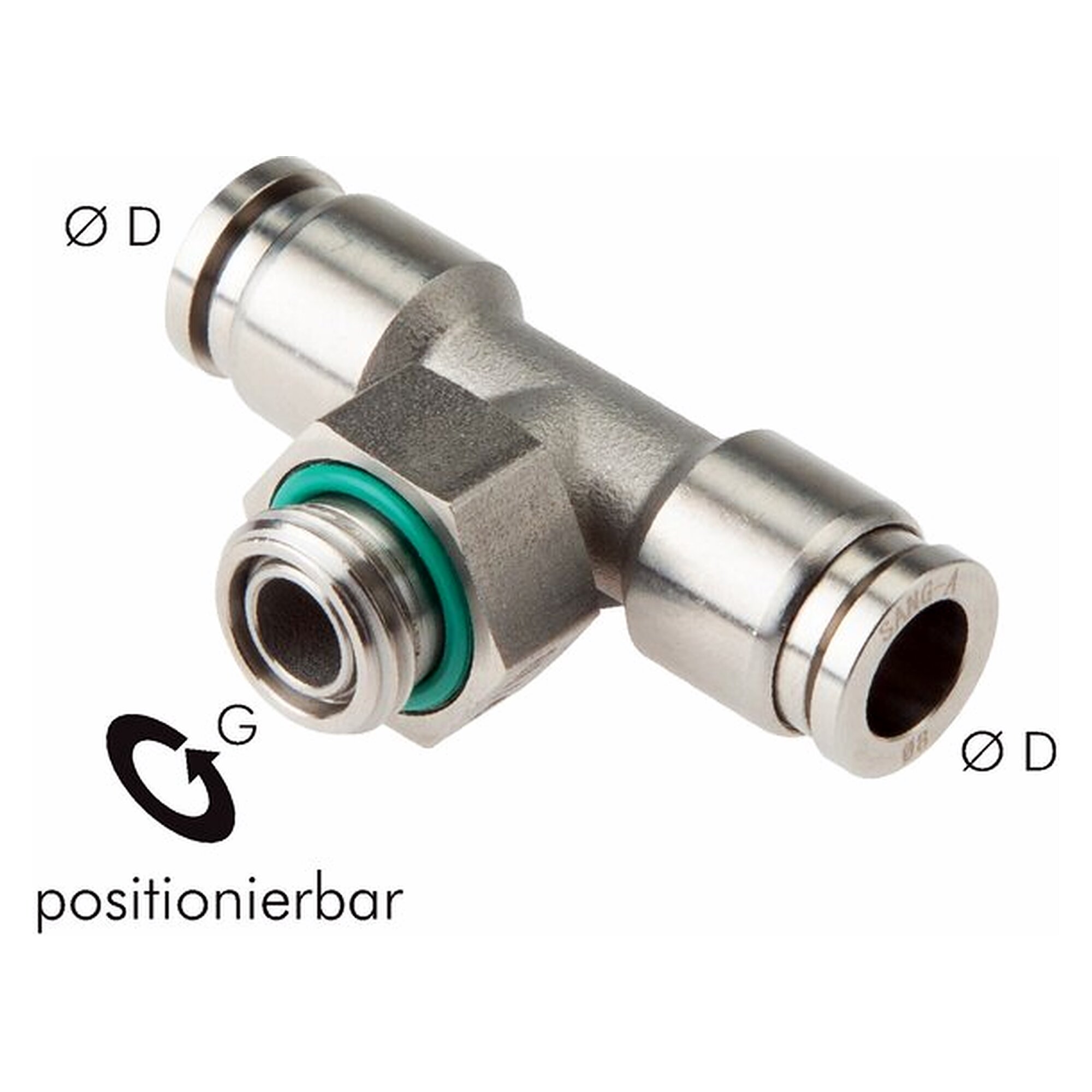 Push-in fitting, tee design, male thread G 1/8", tube 6 mm, stainless steel