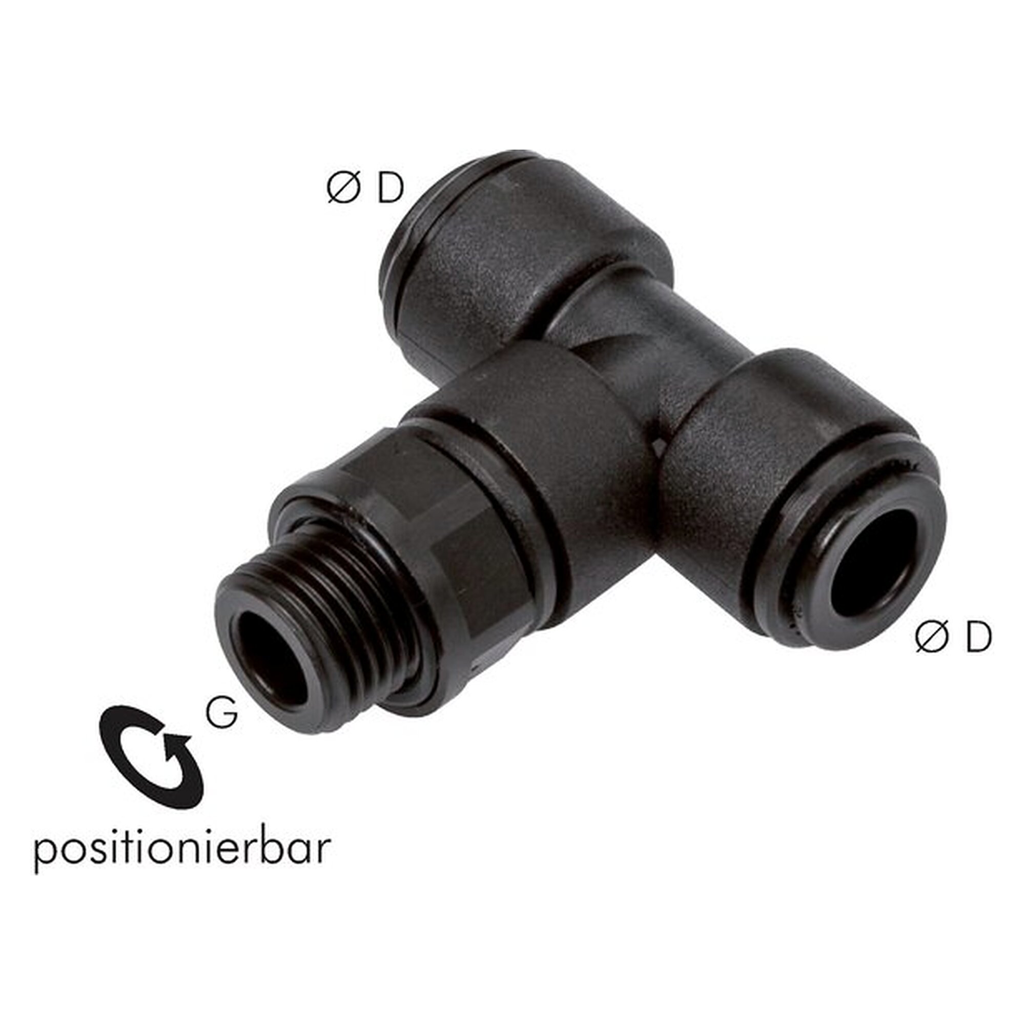Steckanschluss, T-Form, FDA-Ausführung, Einschraubgewinde G 3/8", Schlauch 12 mm, POM (FDA-konform)