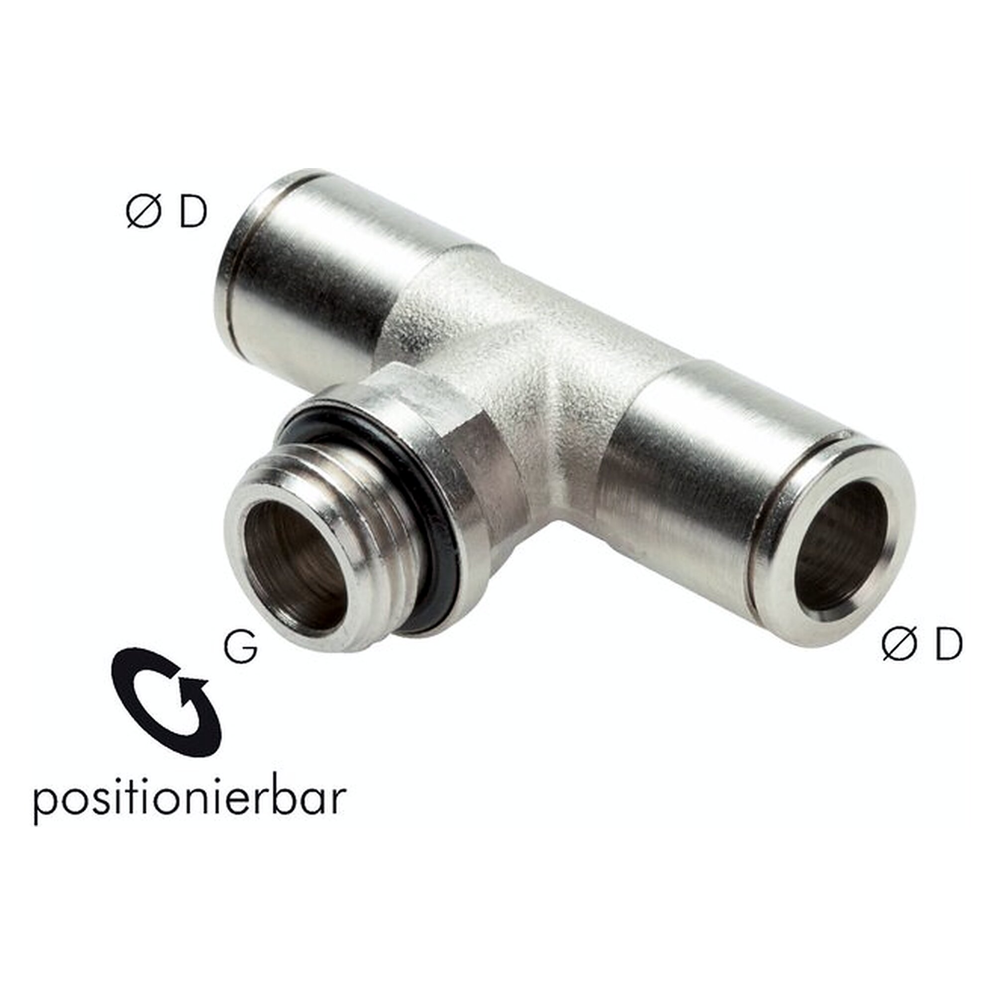 Steckanschluss, T-Form, Hochtemperaturausführung, Gewinde G 1/8", Schlauch 8 mm, Messing vernickelt