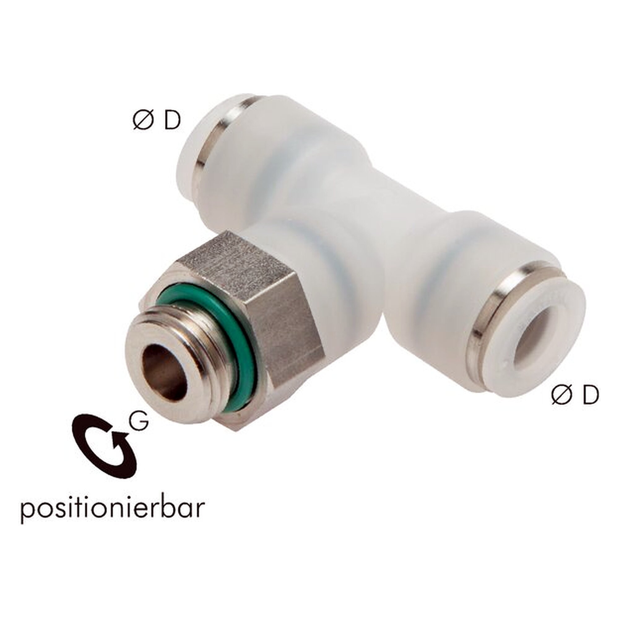 Push-in fitting, tee design, male thread G 3/8", tube 10 mm, PVDF
