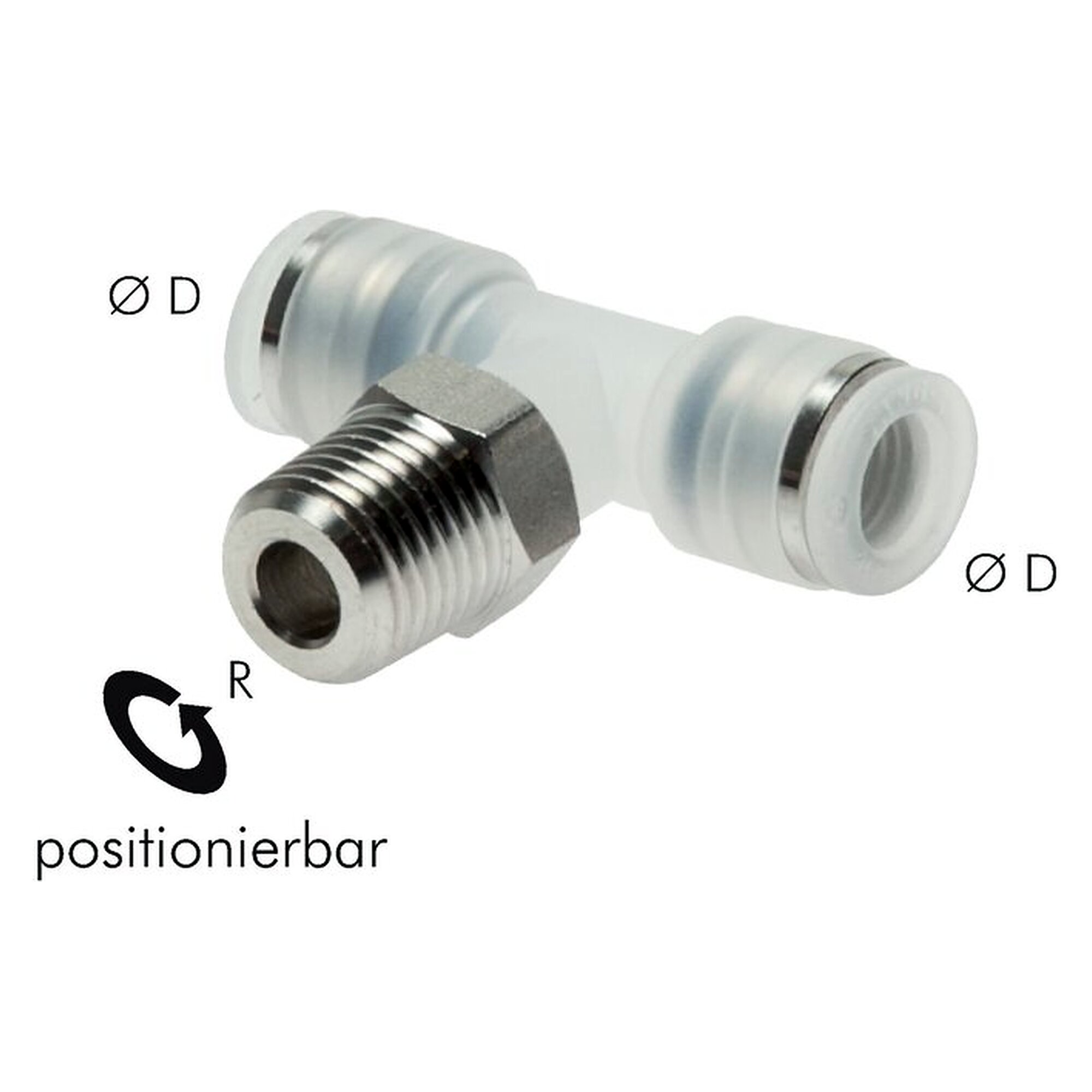 Push-in fitting, tee design, thread R 1/8", tube 6 mm, polypropylene, FDA compliant