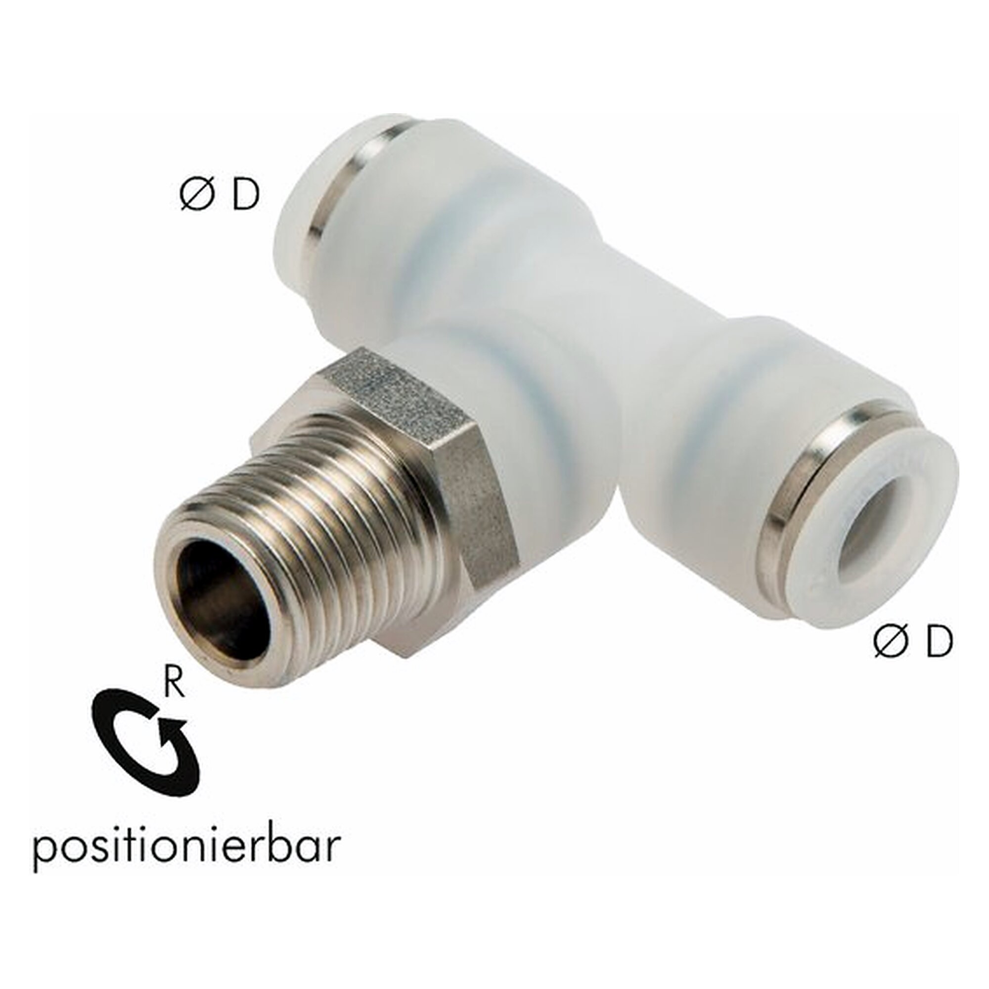 Steckanschluss, T-Form, Einschraubgewinde R 1/2", Schlauch 12 mm, PVDF