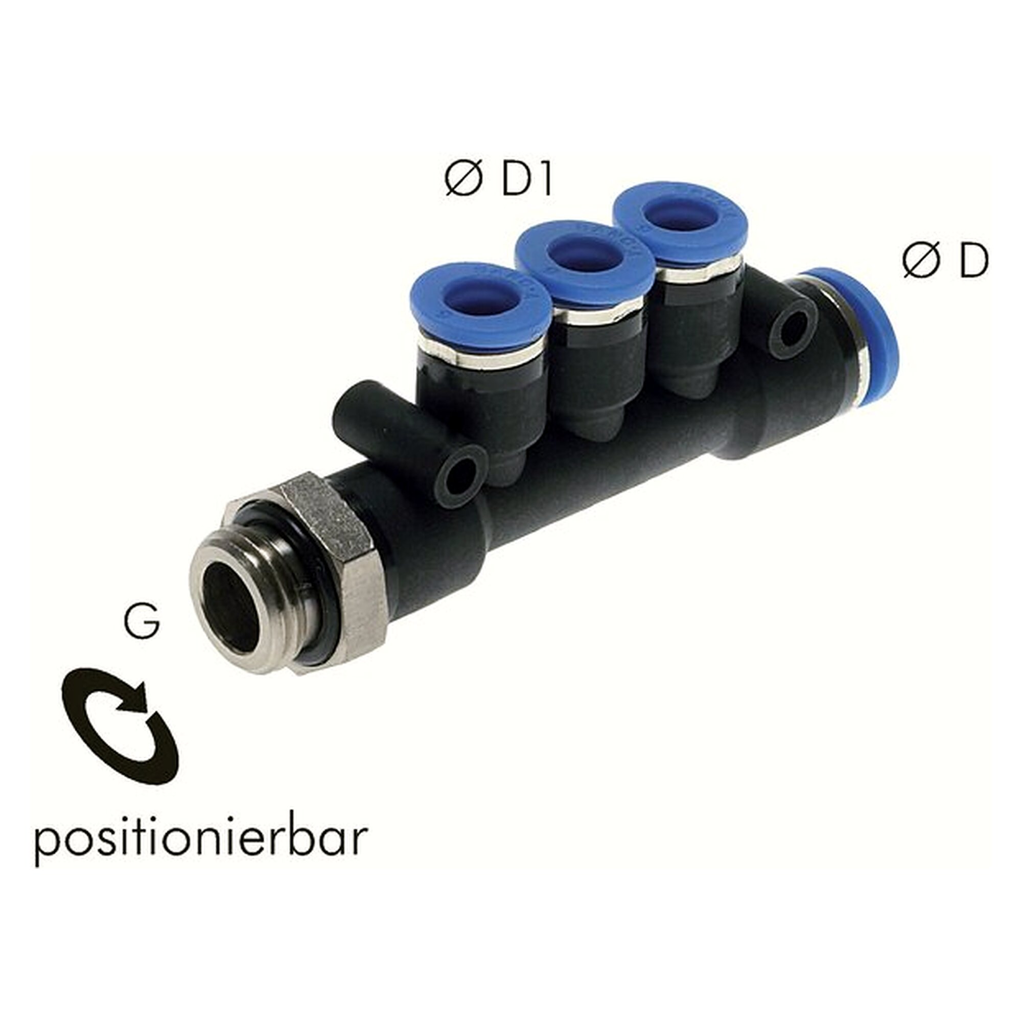 Steck-Mehrfachverteiler, Gewinde G 1/4", Schlauch 8 mm, zweiter Anschluss 4 mm, Messing vernickelt