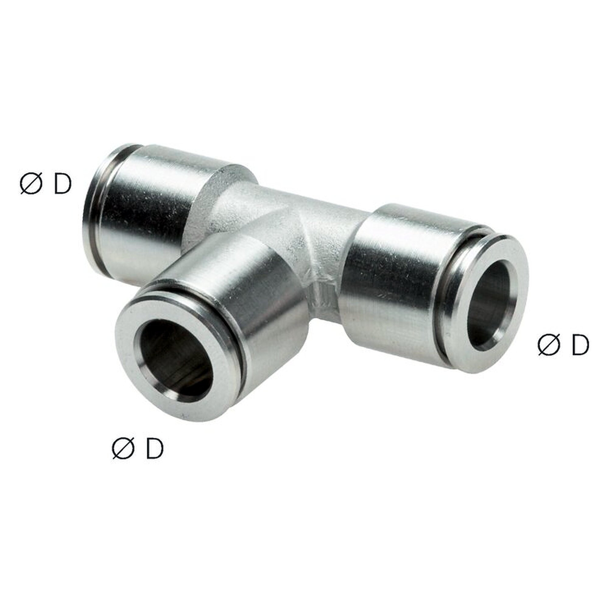 Steckanschluss, T-Form, Schlauch 16 mm, Edelstahl 1.4404, Betriebsdruck von -0,95 bar bis 10 bar