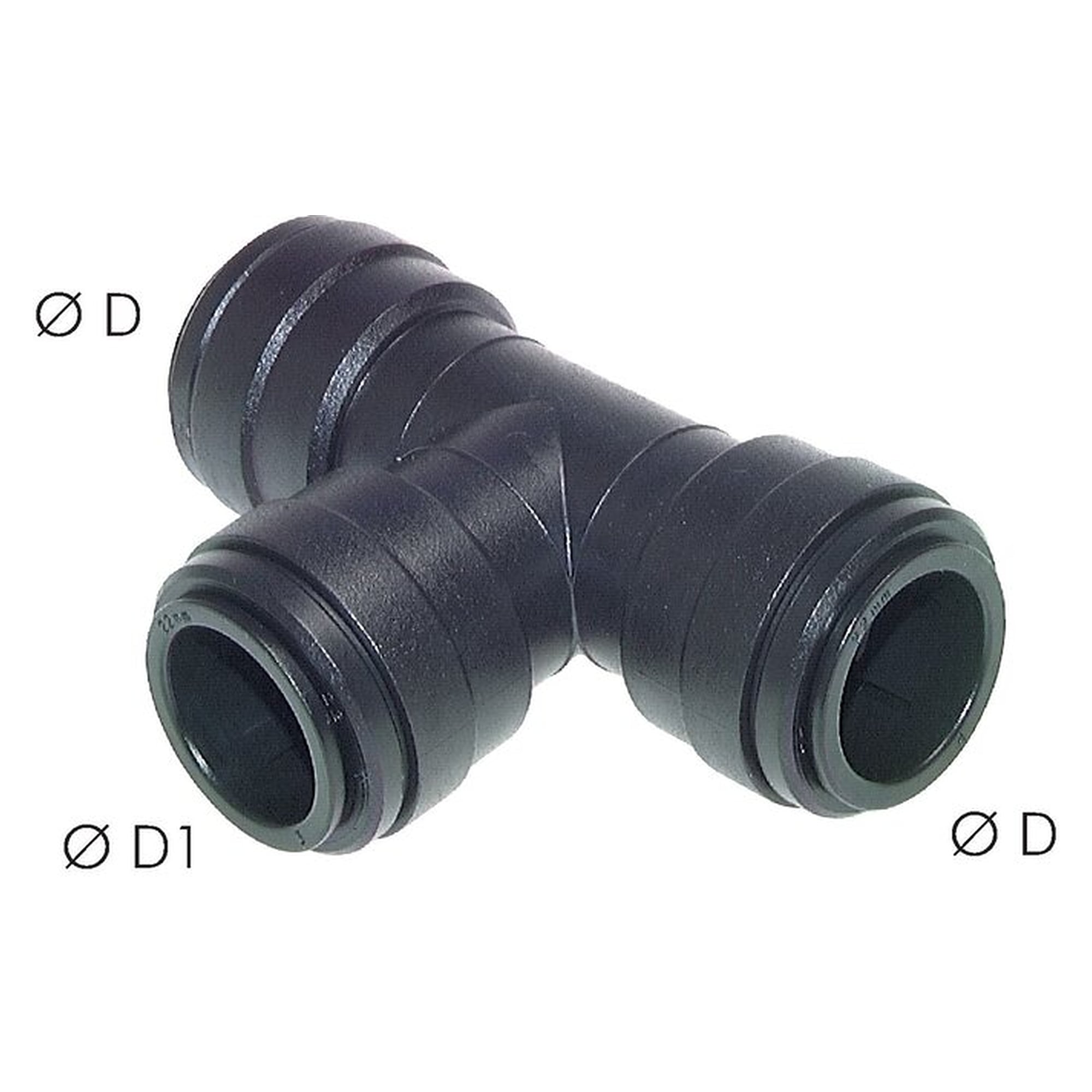 Push-in fitting, tee design, large design, tube 22 mm, second port 22 mm, POM