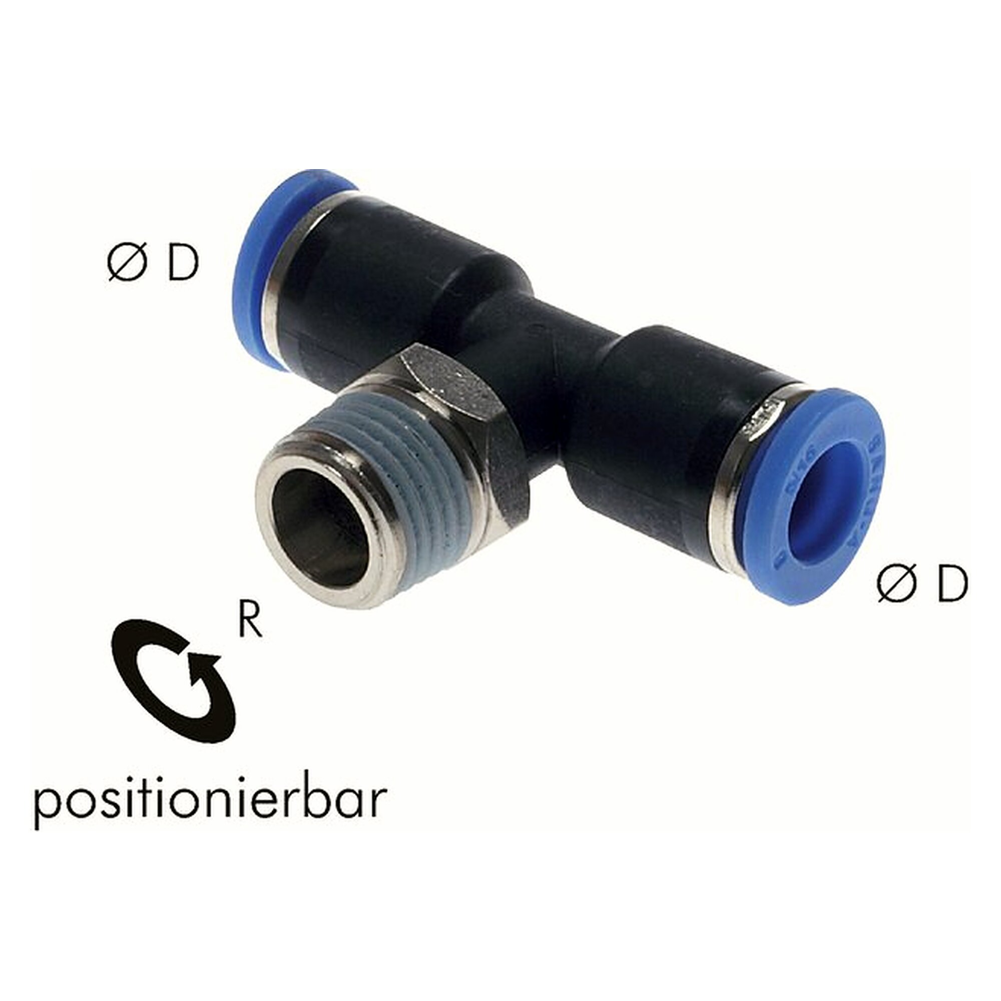 Steckanschluss, T-Form, Einschraubgewinde R 1/4", Schlauch 12 mm, Messing vernickelt