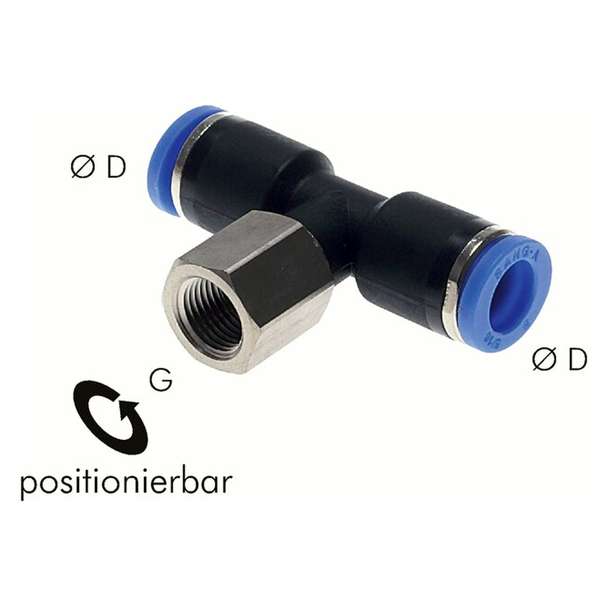 Push-in fitting, tee design, with female thread, male thread G 1/4", tube 10 mm, nickel plated brass