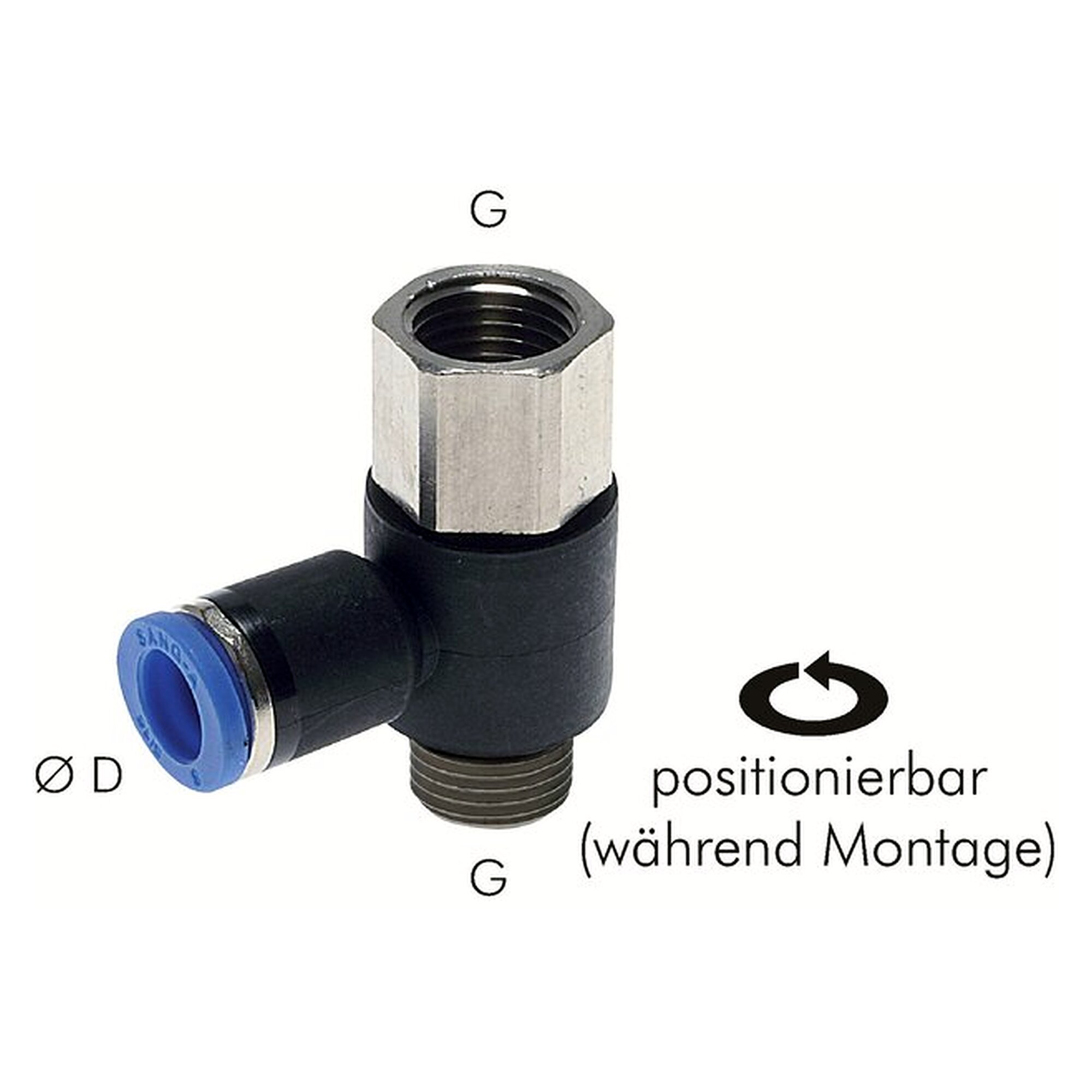 Push-in fitting, thread G 1/8", tube 8 mm, nickel plated brass, tube outside diameter 8 mm