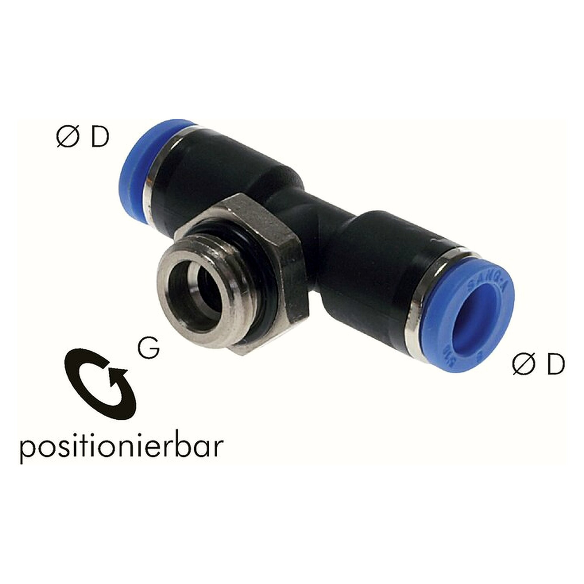 Push-in fitting, tee design, male thread M 5, tube 6 mm, nickel plated brass