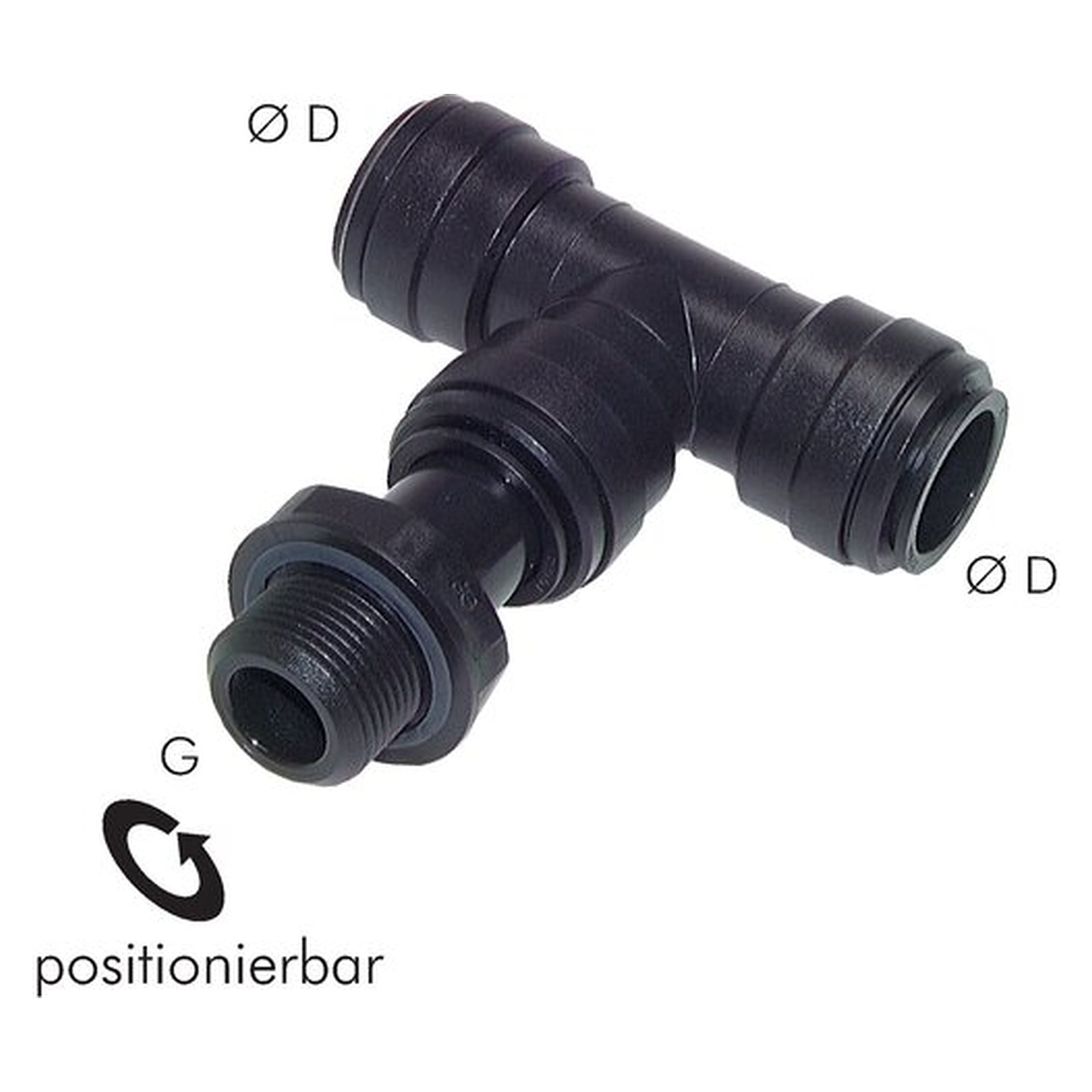 Push-in fitting, tee design, large design, male thread G 3/4", tube 28 mm, brass and POM