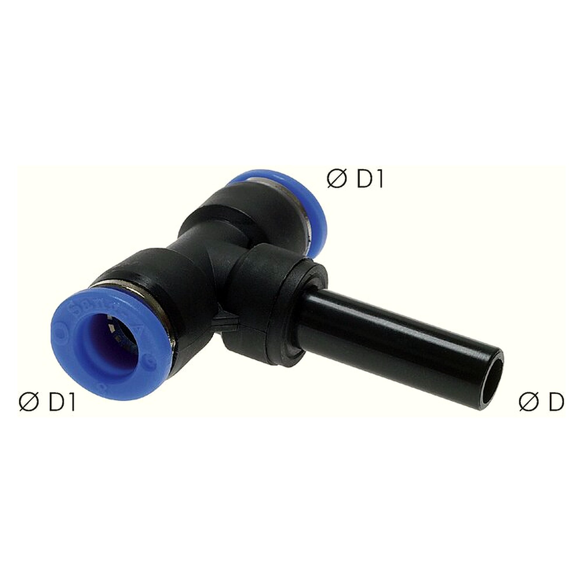 Push-in fitting, tee design, tube 4 mm, second port 4 mm, nickel plated brass, seal NBR