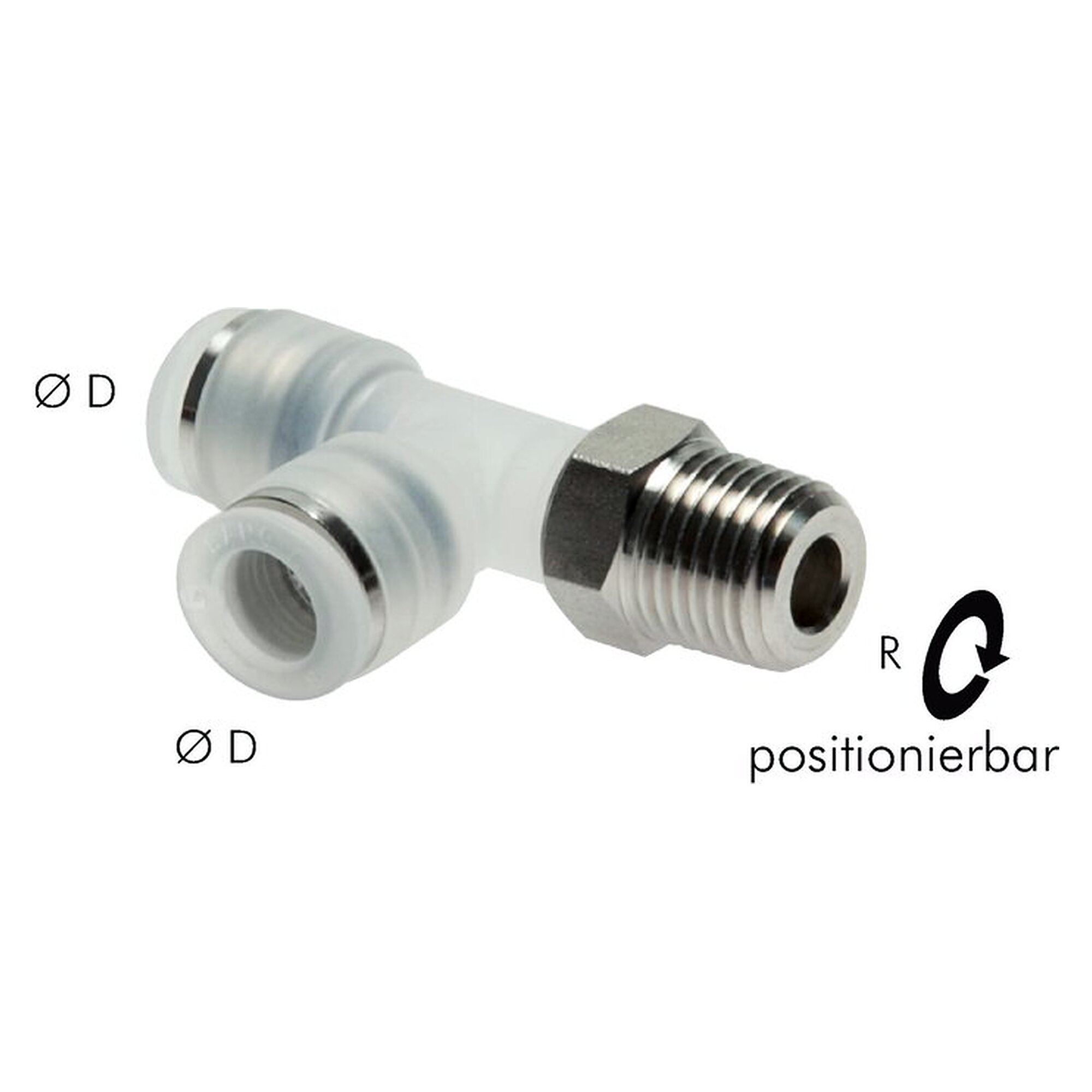 Steckanschluss, Gewinde R 1/8", Schlauch 4 mm, Polypropylen, Dichtung EPDM mit PTFE-Beschichtung