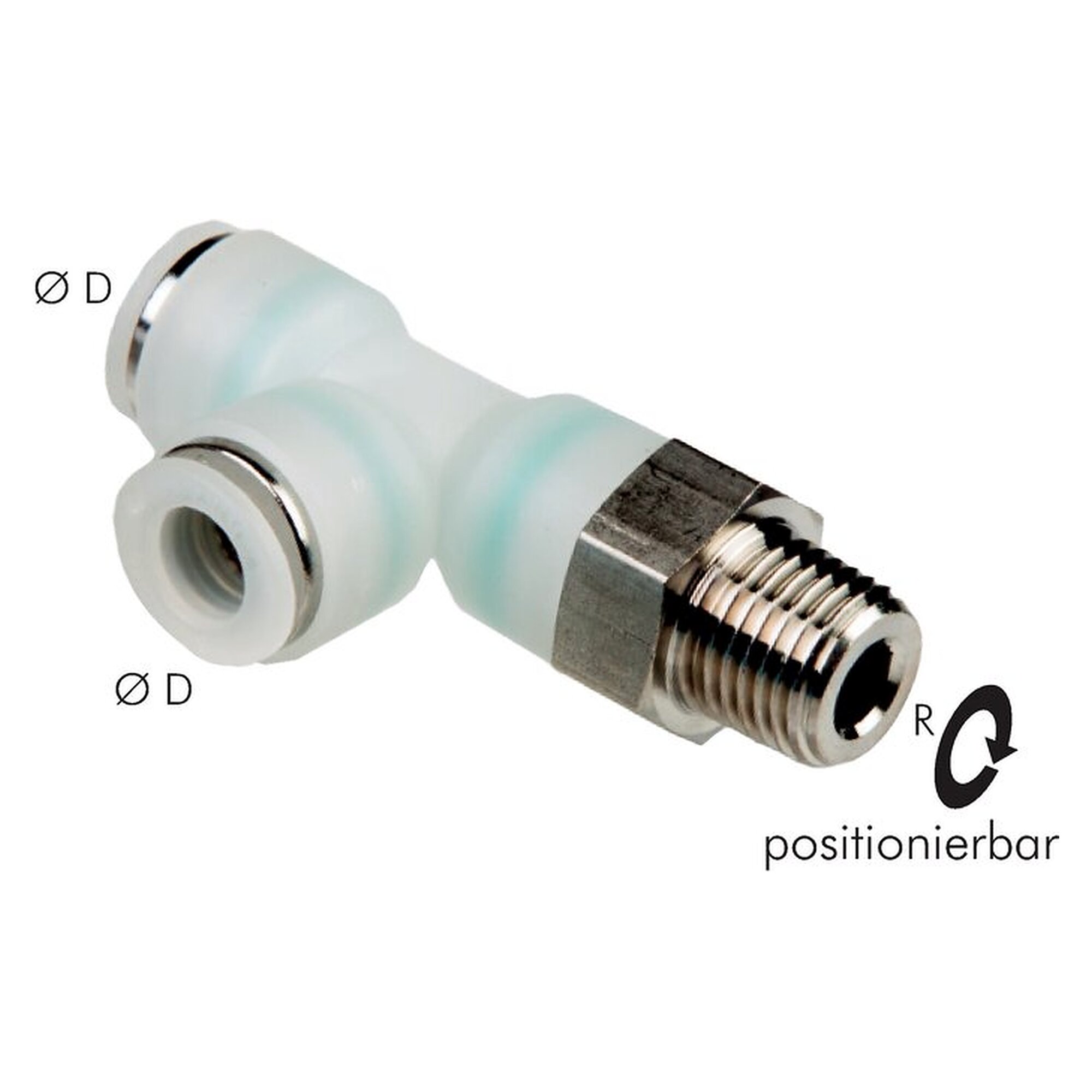 Push-in fitting, elbow design, male thread R 3/8", tube 12 mm, PVDF, seal FKM