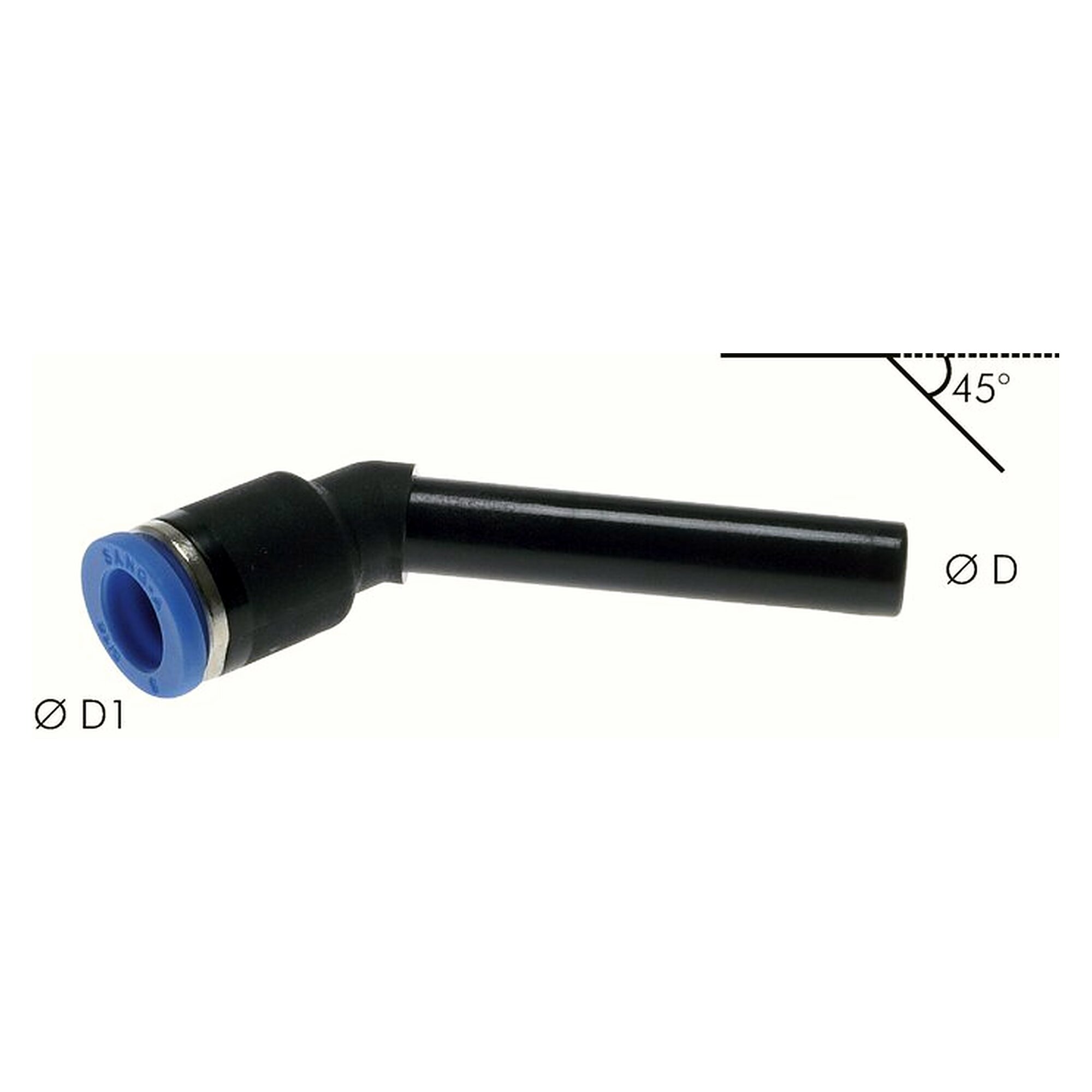 Stecknippel, 45-Grad-Form, Schlauch 12 mm, zweiter Anschluss 12 mm, Messing vernickelt