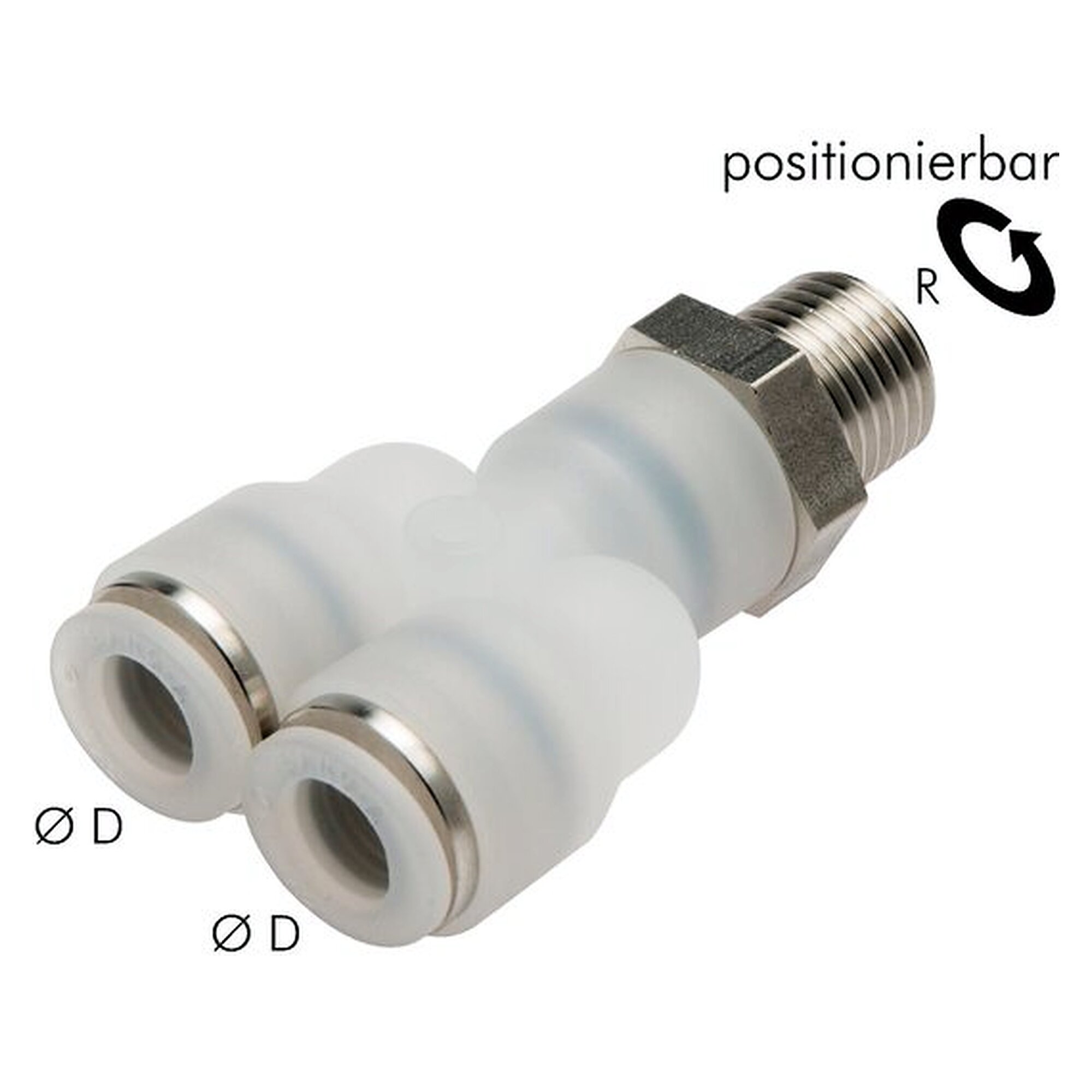 Steckanschluss, Y-Form, Einschraubgewinde R 3/8", Schlauch 12 mm, PVDF, Dichtung FKM