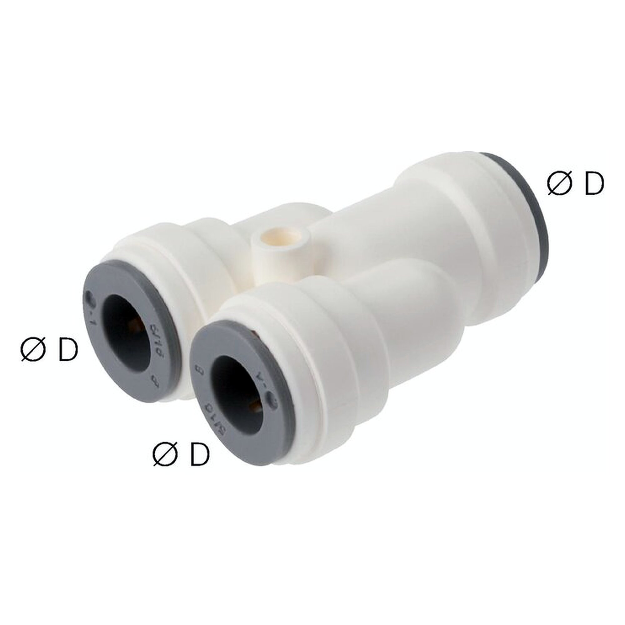 Push-in fitting, Y design, with EPDM seal, tube 8 mm, POM, FDA compliant