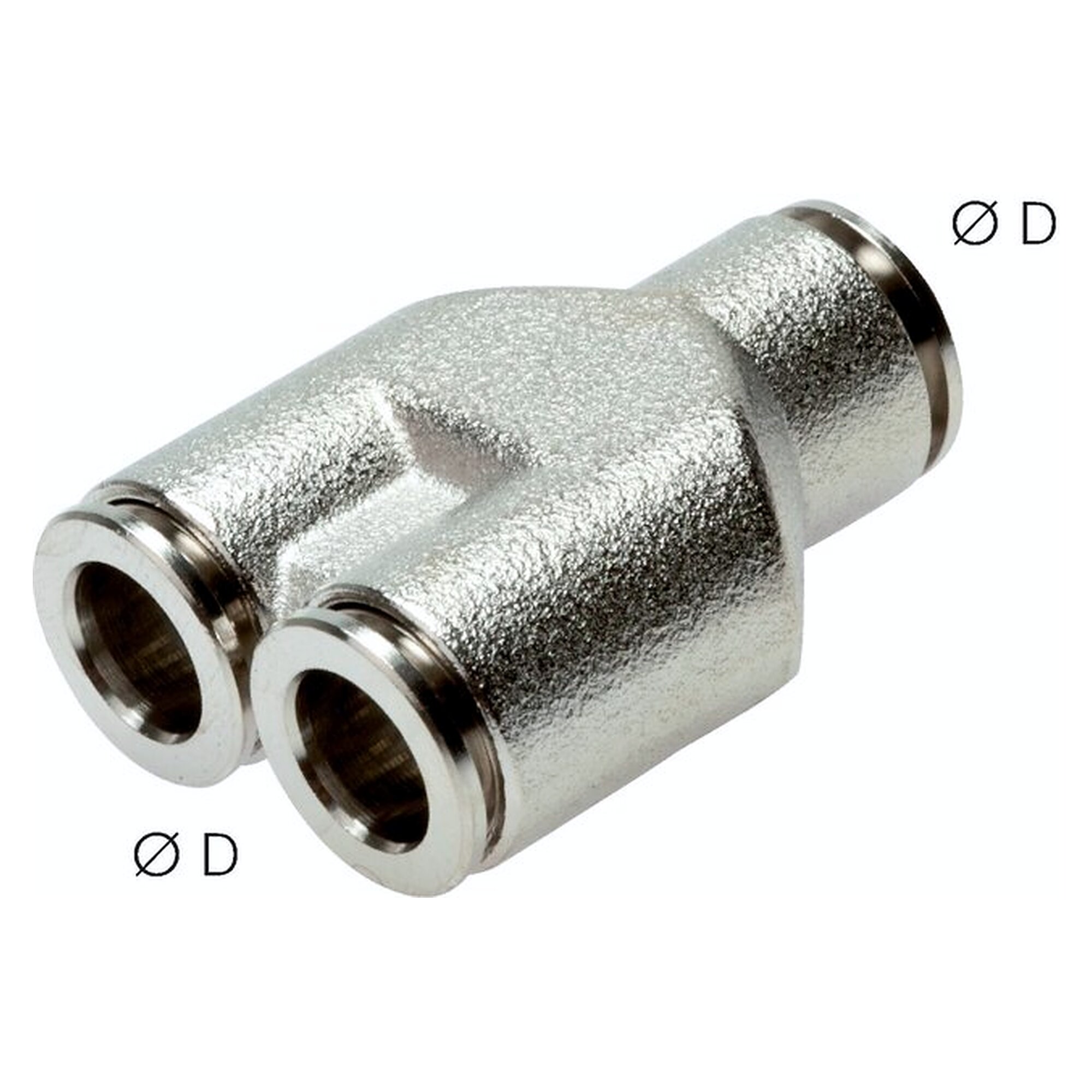 Push-in fitting, Y design, high temperature version, tube 8 mm, nickel plated brass