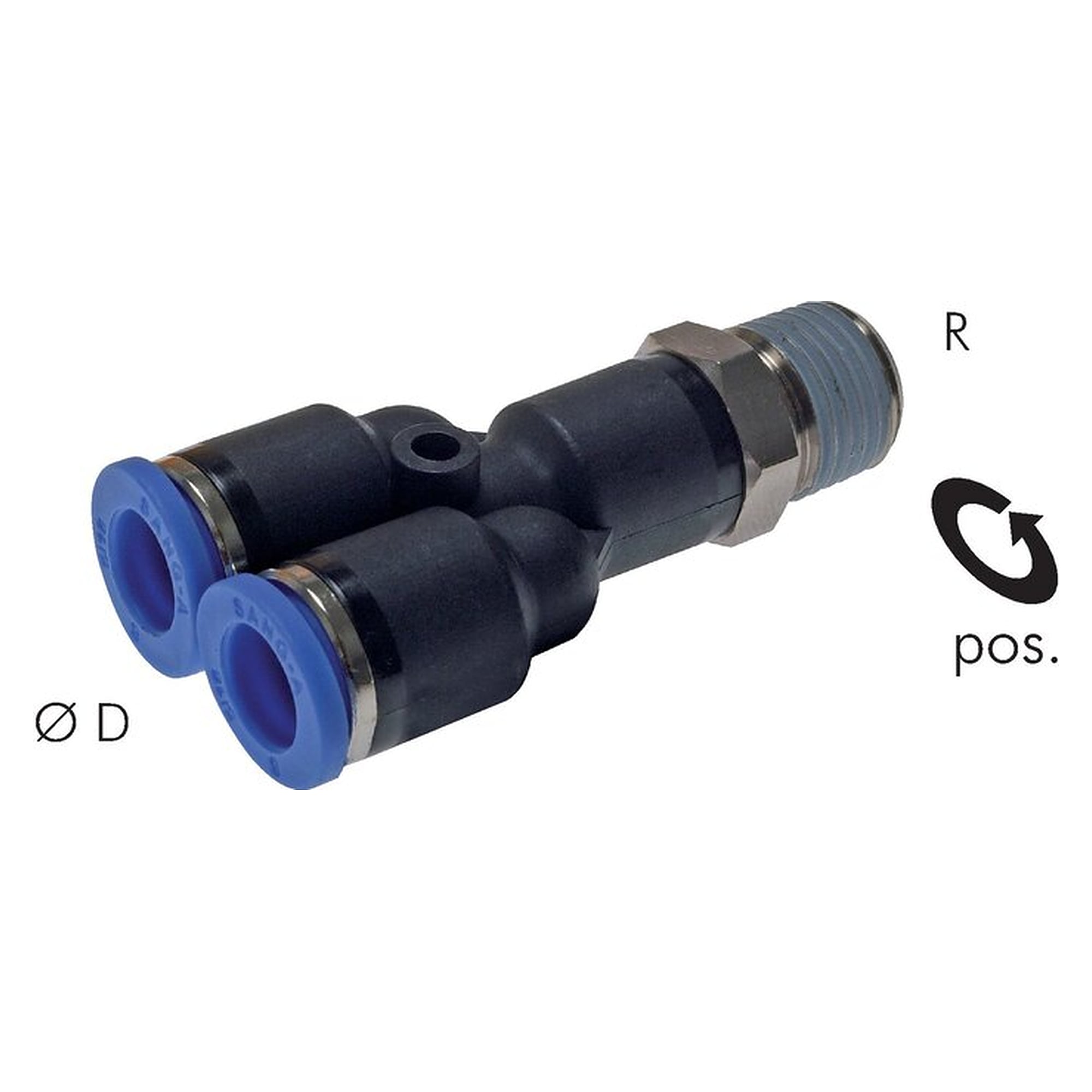 Steckanschluss, Y-Form, Einschraubgewinde R 1/2", Schlauch 12 mm, Messing vernickelt, Dichtung NBR