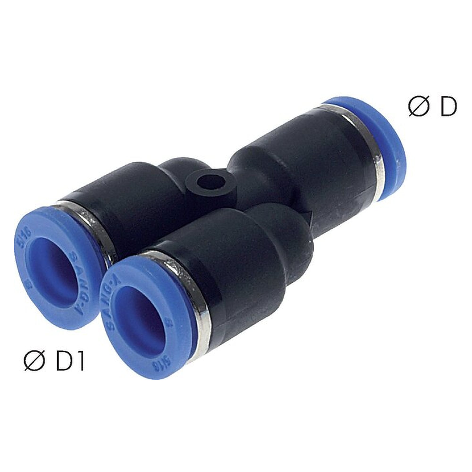 Push-in fitting, Y design, tube 3 mm, second port 3 mm, nickel plated brass