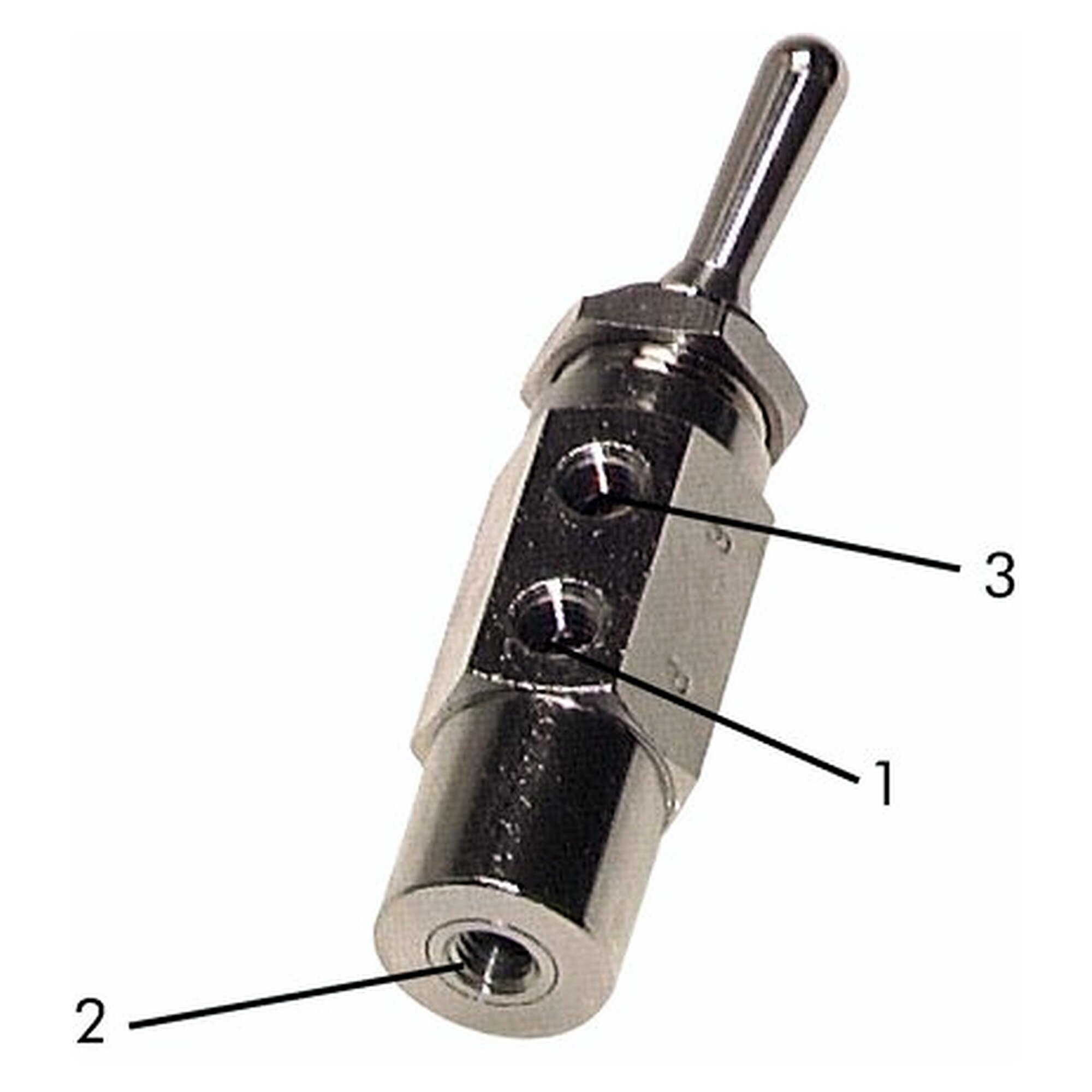 Toggle lever valve 2/2-way, panel mounting, M 5, nominal width 2 mm, nickel-plated brass