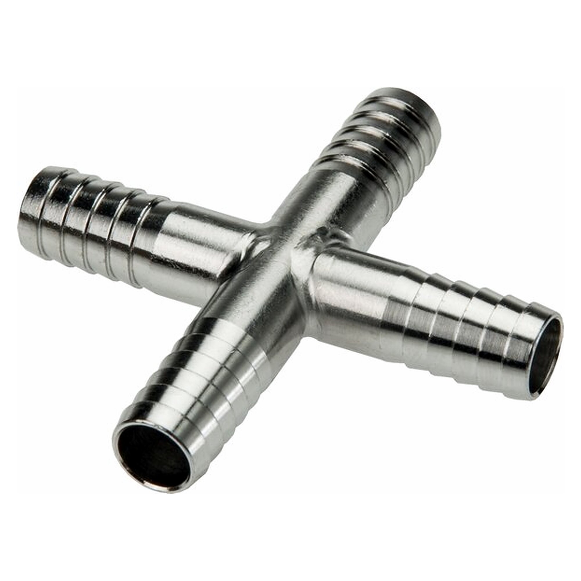 Hose connector, cross design, hose bore 9 (3/8") mm, stainless steel 1.4301