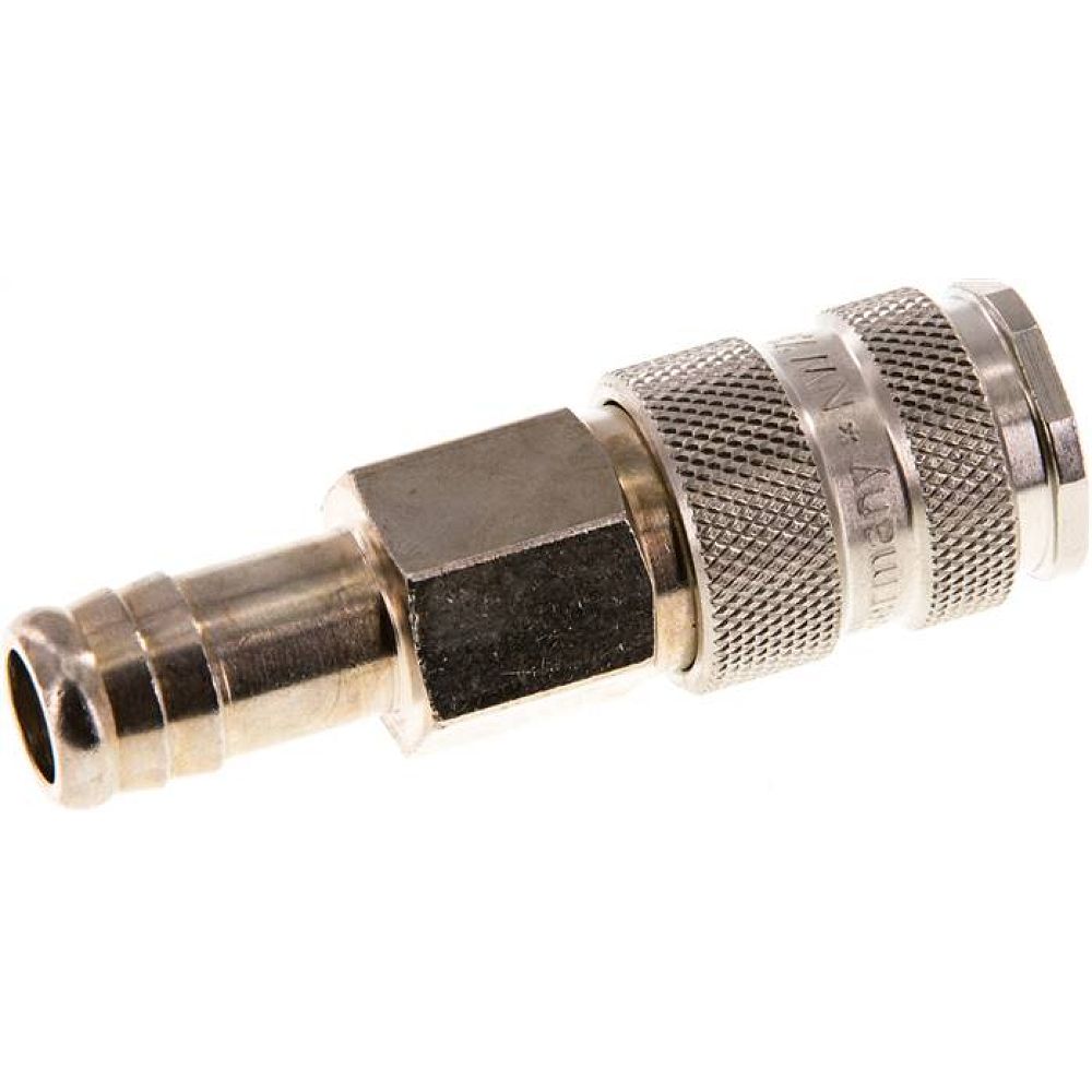 Kupplungsdose (NW7,2) 13 (1/2")mm Schlauch, Stahl gehärtet, vernickelt / Messing vernickelt