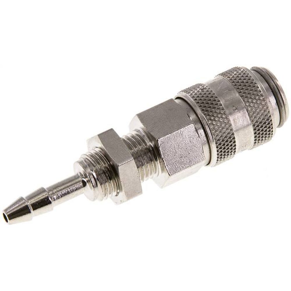 Schott-Kupplungsdose (NW5) 4mm Schlauch, Messing vernickelt