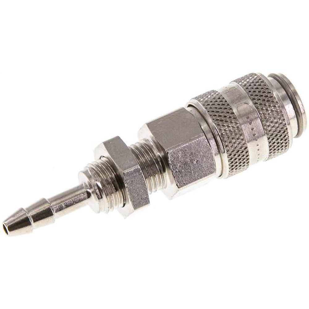 Schott-Kupplungsdose (NW5) 4mm Schlauch, Messing vernickelt