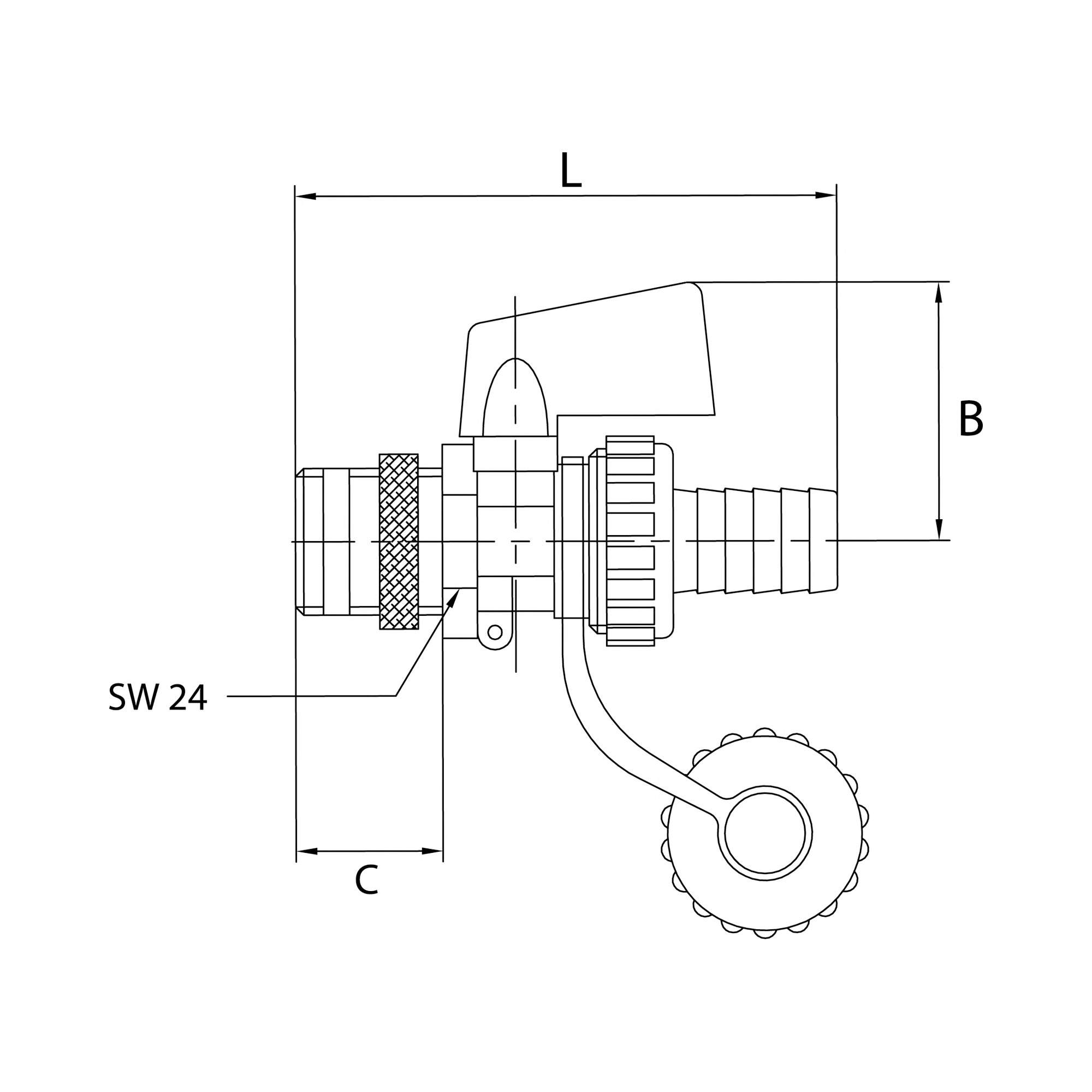 KFE-Kugelhahn, Messing blank, G 1/2, Tülle LW 13 - Riegler 103414