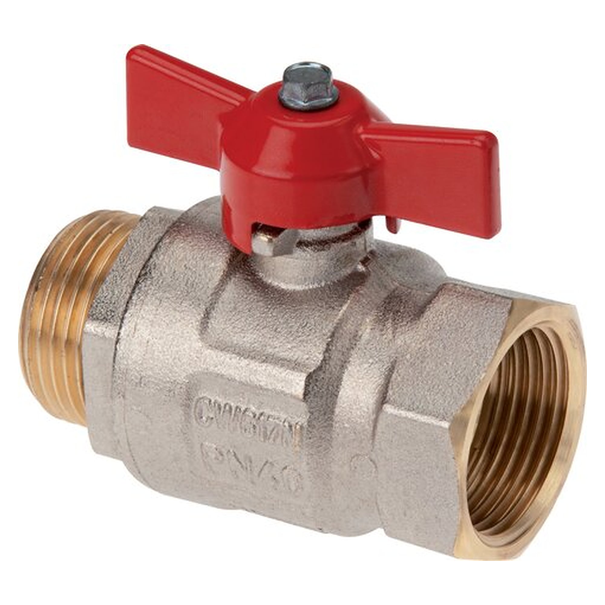 Brass ball valve, short, G 1" (AG/IG), -0.9 to 40 bar, T-handle
