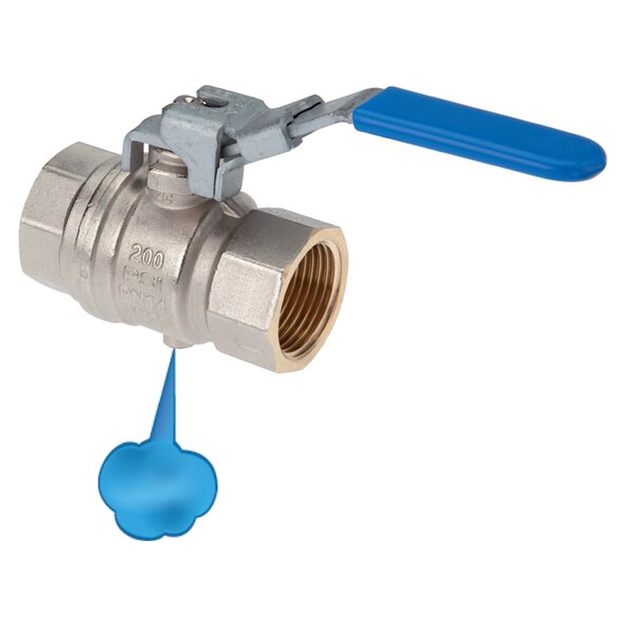 Brass ball valve with vent hole G 2", PN 14, DN 50, vent thread G 1/4"