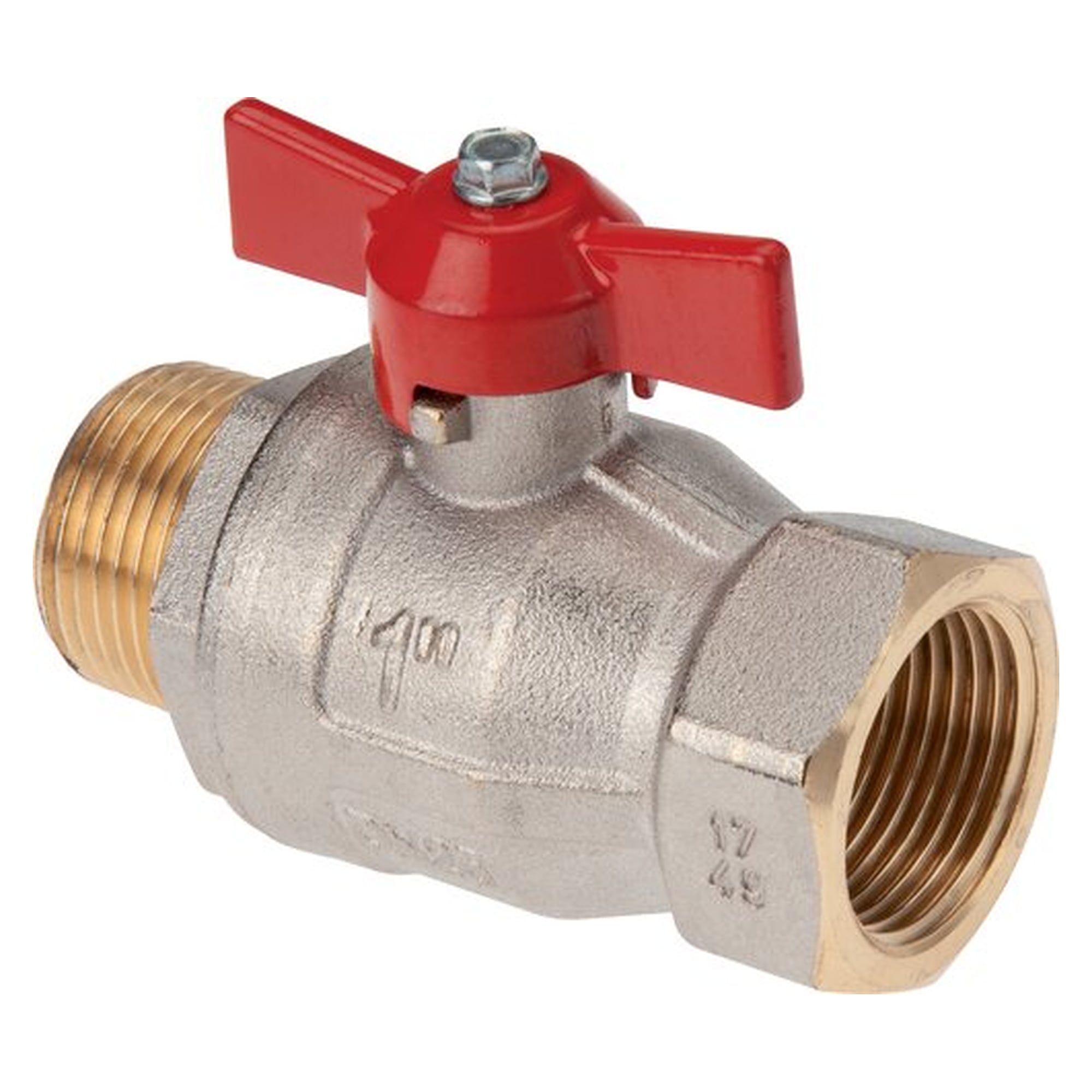 Brass ball valve, R 3/8" / Rp 3/8", -0.9 to 50 bar, T-handle