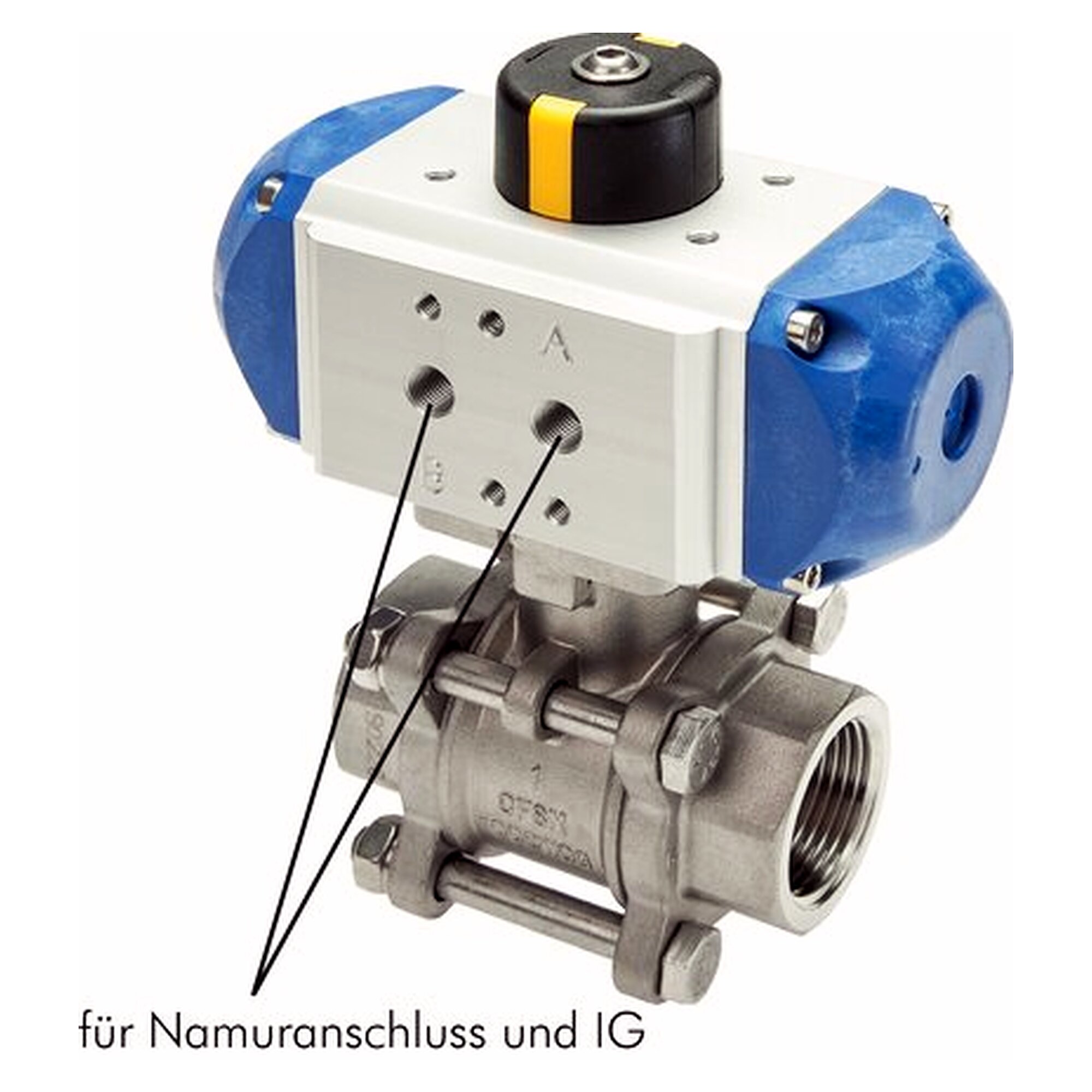 Kugelhahn 3-teilig mit Schwenkantrieb, Schweißende 21,3 mm, DN 15, Feder-öffnend
