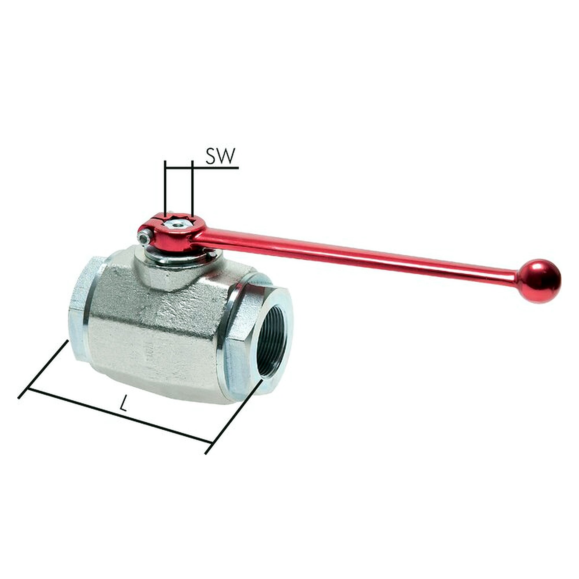 High-pressure ball valve, steel, G 2", 0 - 420 bar, DN 50, seals POM / NBR, gerade (Standard)