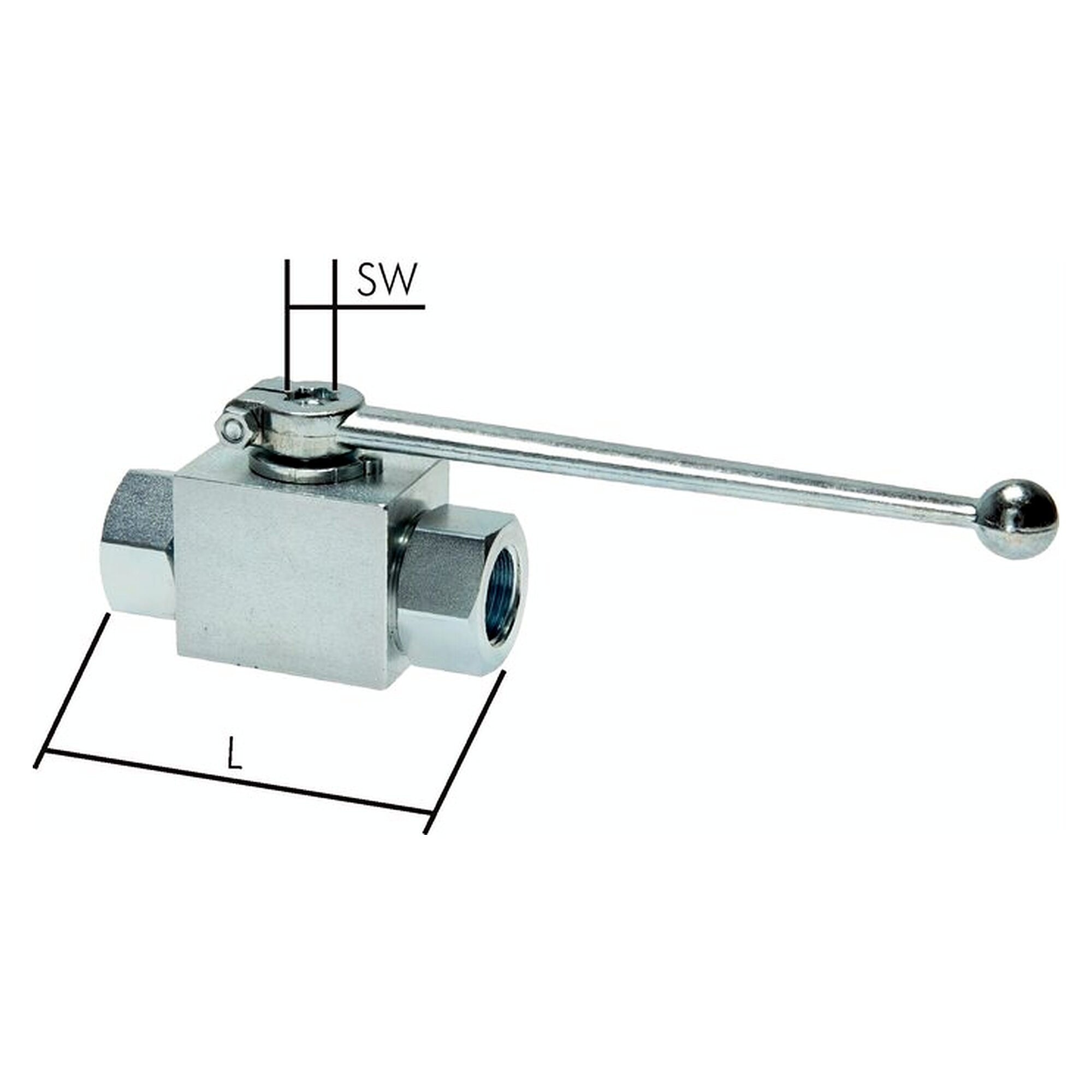 Hochdruck-Kugelhahn, Stahl, G 1/4", 0 - 500 bar, Stahl verzinkt, gerade (Standard)
