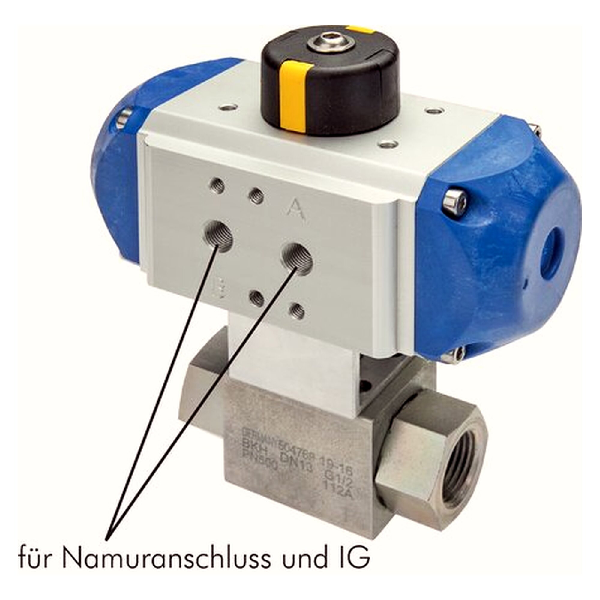 Pneumatically actuated high-pressure ball valve, spring-opening, G 2", zinc-plated steel