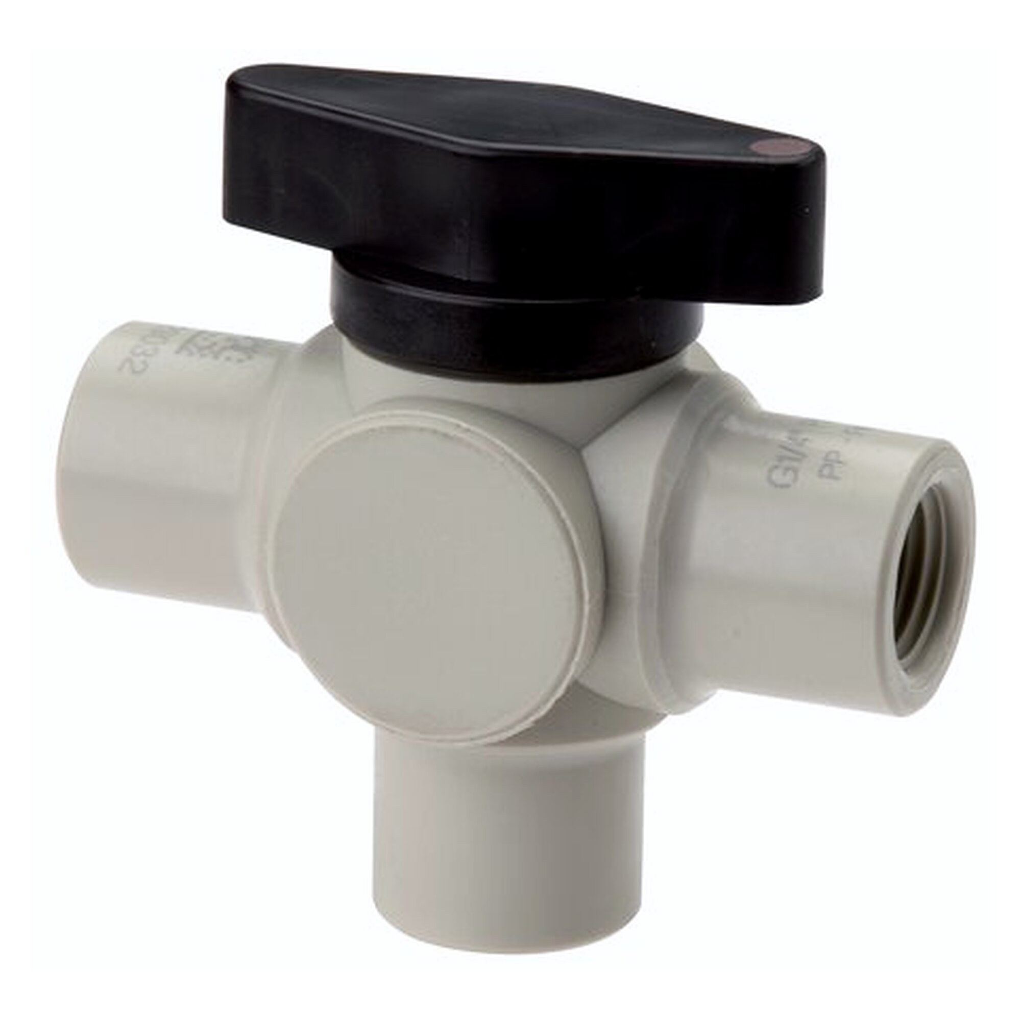 3-Wege Kugelhahn, Polypropylen, G 1/4", PN 10, L-Bohrung (vertikal)