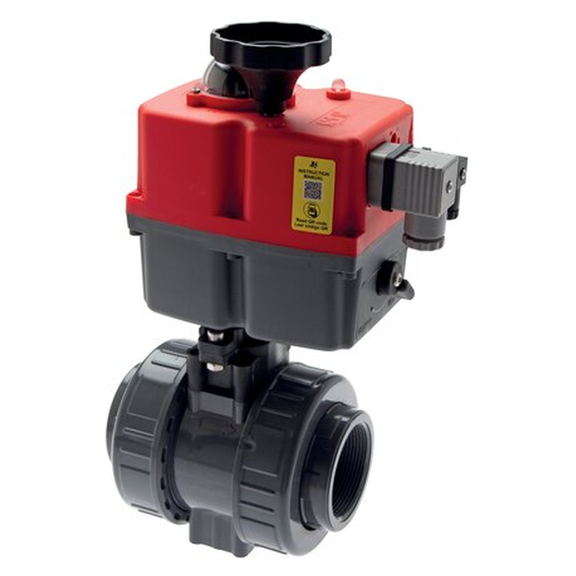 PVC-U ball valve, electric actuator, DN 20, female thread, FKM, battery return, 24-240 V