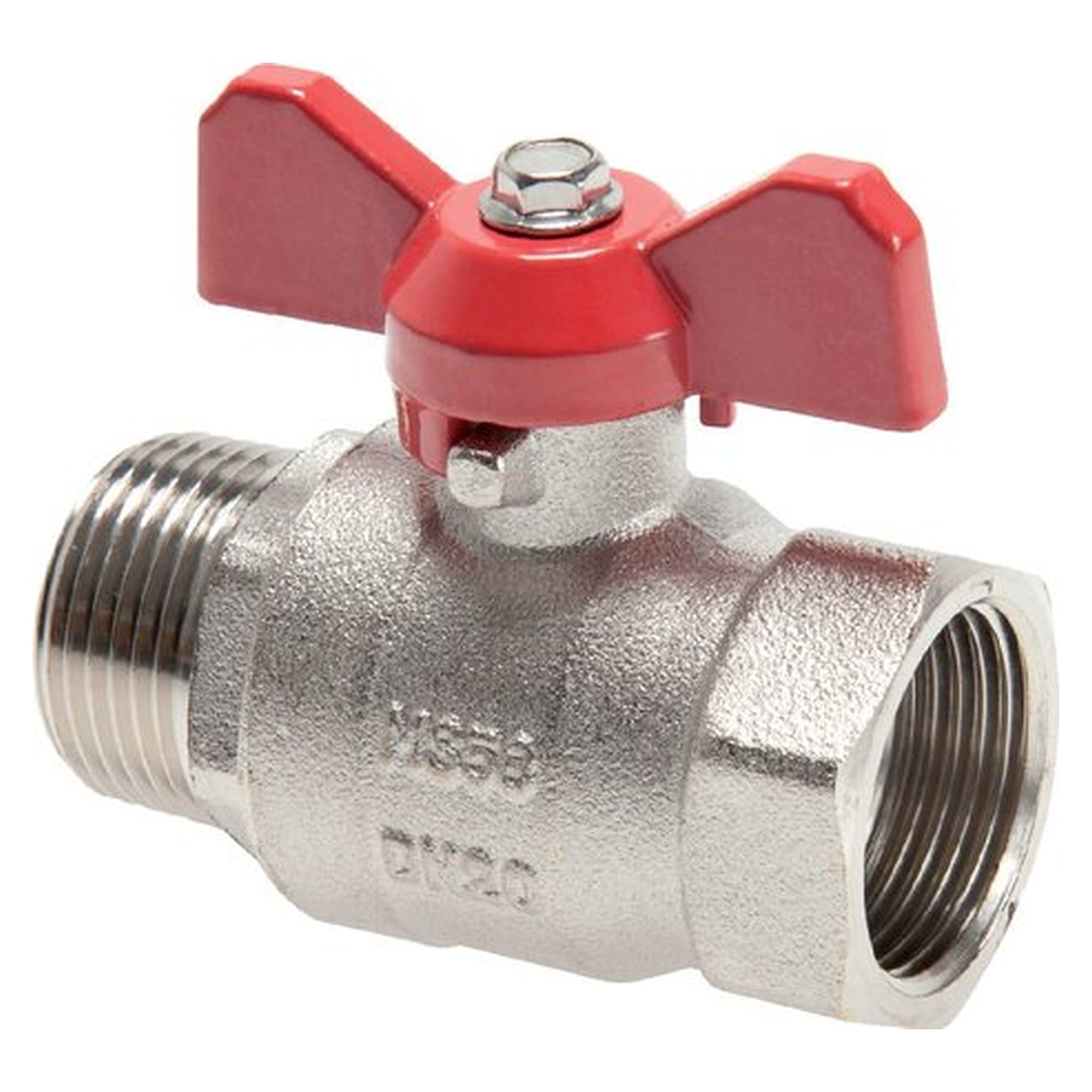 Brass ball valve, R 3/4" / Rp 3/4", 0 - 25 bar, nickel-plated brass