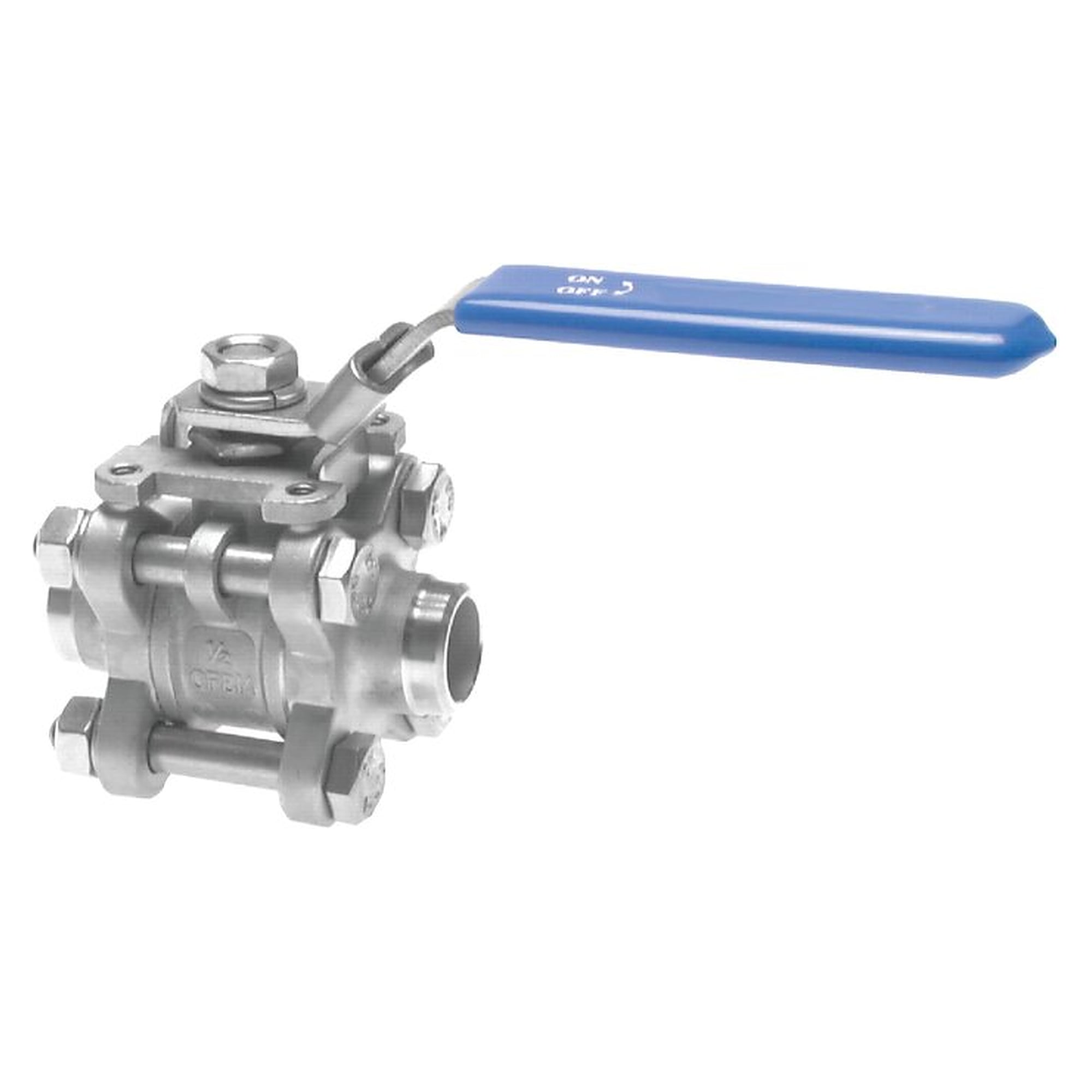 Three-piece stainless steel ball valve, Schweißende 42.4, pressure rating PN 0 - 63 bar