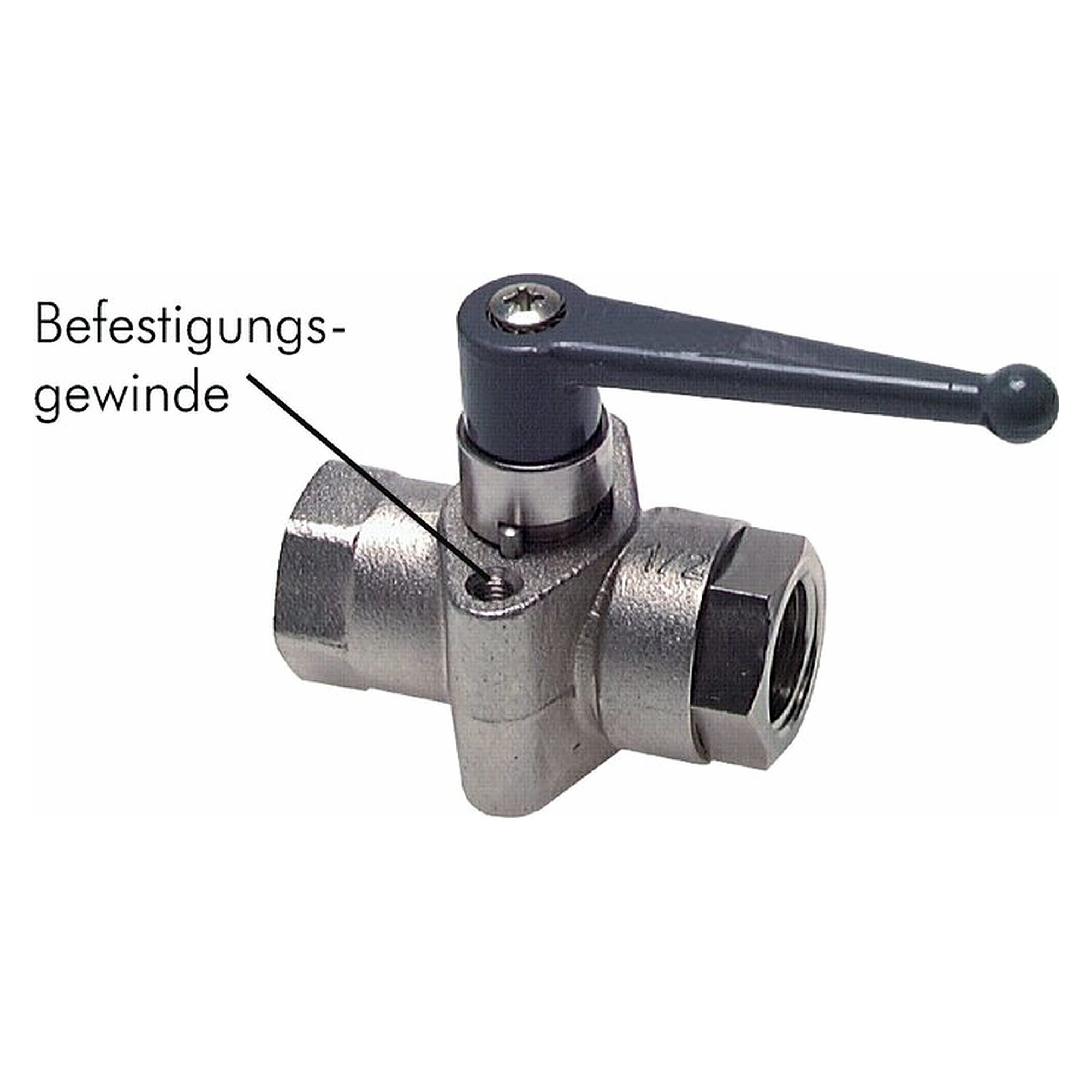 Brass ball valve, G 1/8", PN 40, Befestigungsgewinde 2x M 4, nickel-plated brass