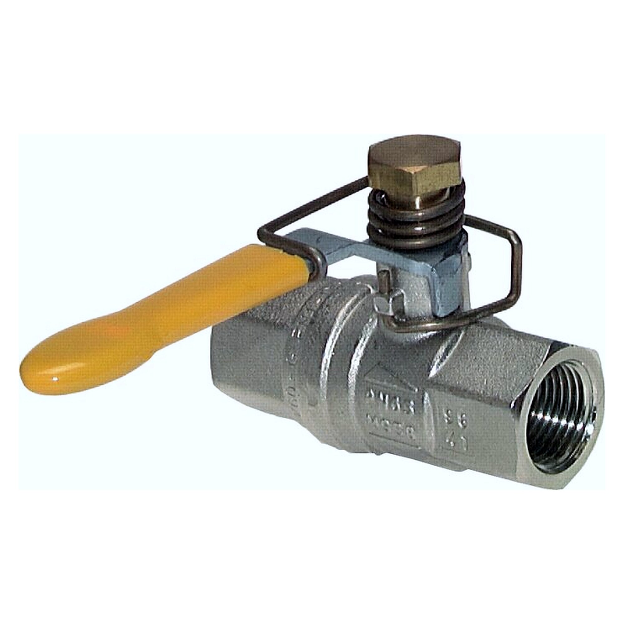 Brass ball valve, G 1/4", -0.98 to 65 bar, federschließend, nickel-plated brass