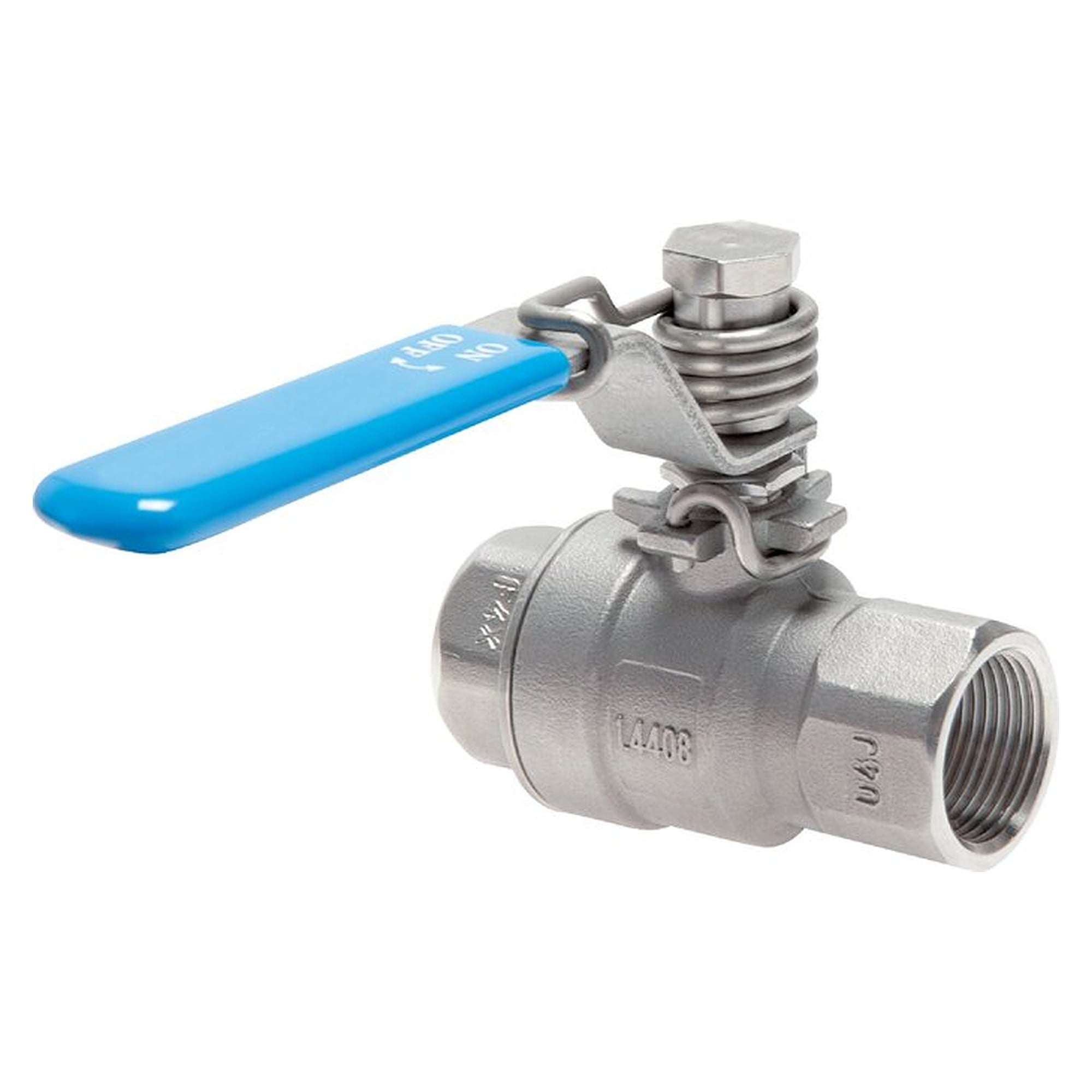 Edelstahl-Kugelhahn, Rp 1/2", -0,9 bis 63 bar, federschließend