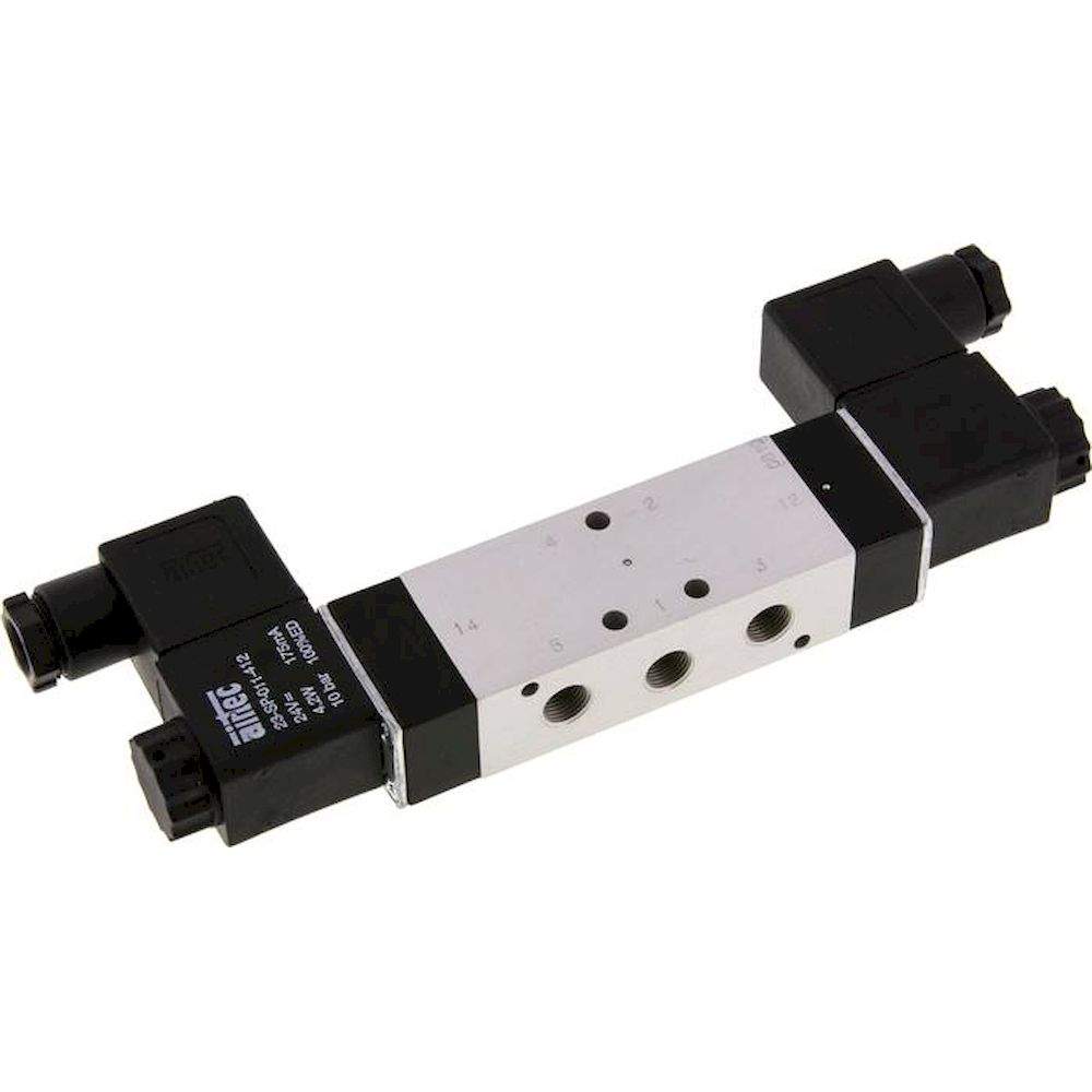 Airtec KM-09530HN-24V. 5/3-way solenoid valve, G 1/8", Centre position closed, 24V DC, Standard