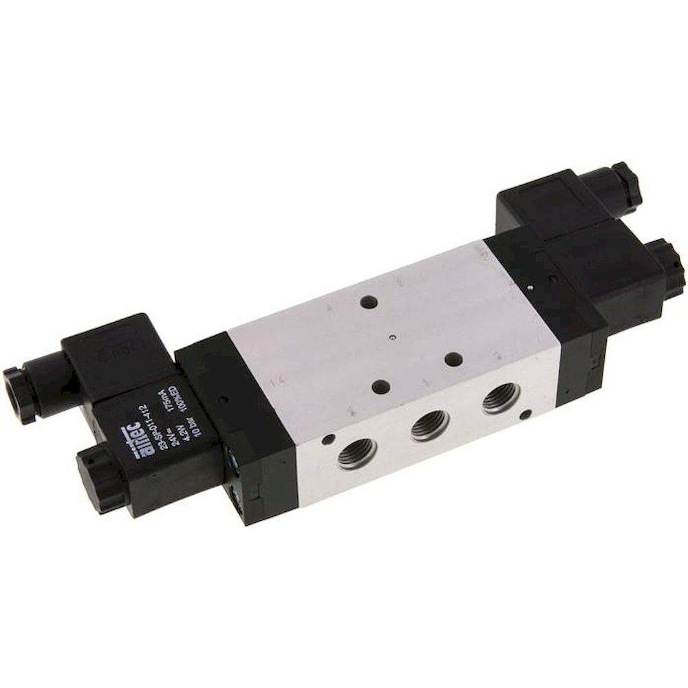 Airtec KM-10533HN-12V. 5/3-way solenoid valve, G 1/4", Centre position vented, 12V DC, Standard