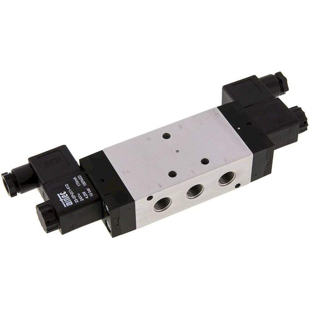 Airtec KM-10534HN-230V. 5/3-way solenoid valve, G 1/4", Centre position breathing, 230V AC, Standard