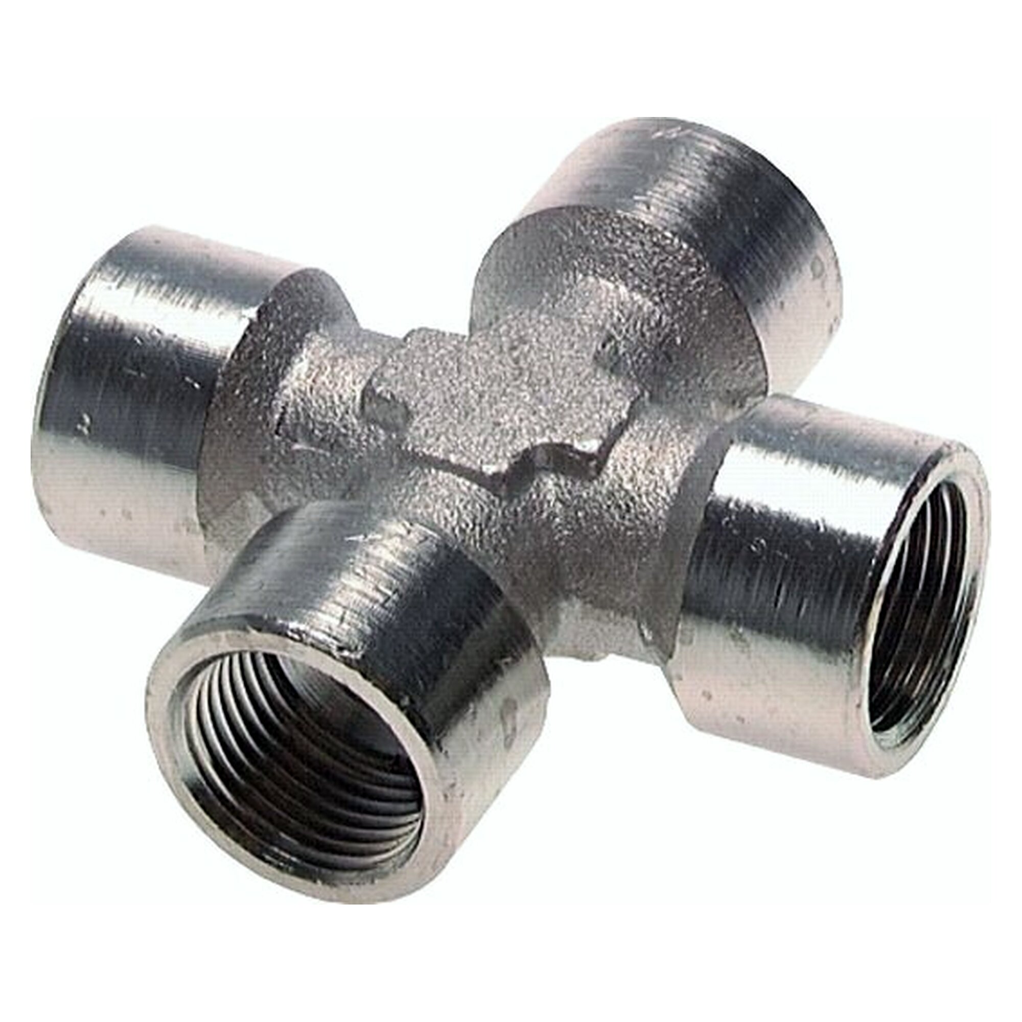 Kreuzstück, Gewinde G 3/8", PN 16 bar, Messing vernickelt, Abzweig für Rohrleitungen