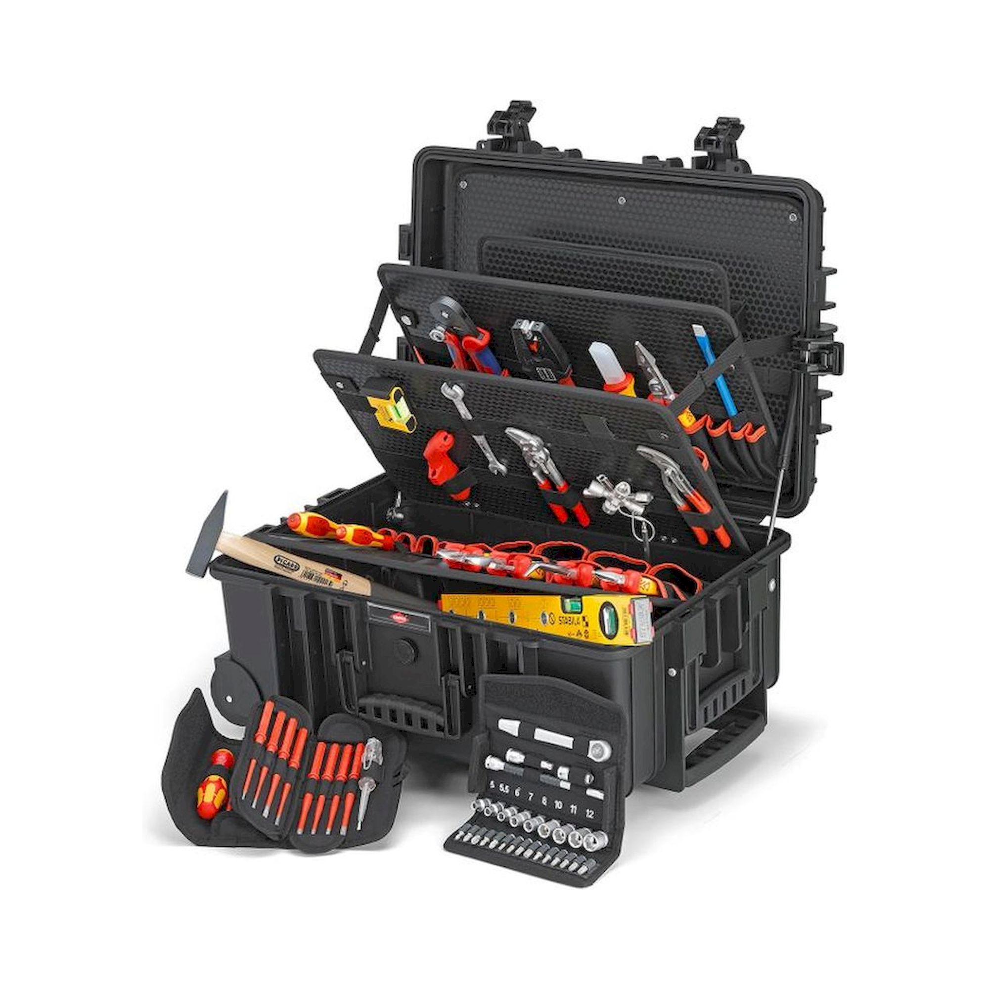 Knipex 00 21 37. Werkzeugkoffer "Robust45 Move" Elektro, 63-teilig, mit integrierten Rollen und Teleskopgriff