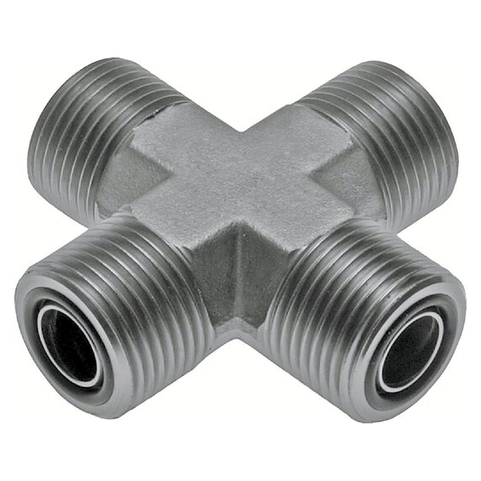 ORFS-Kreuzverschraubung, ORFS außen UN 1-11/16"-12, PN 250 bar, Stahl verzinkt